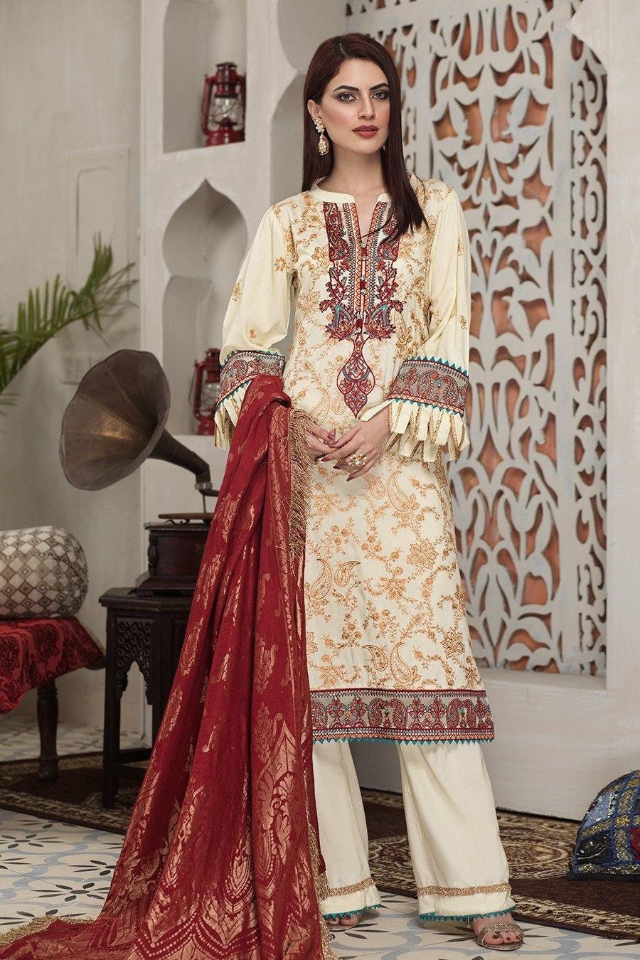 Eid Dress For Womens - Pakistani Embroidered Linen Ramadan Partywear Festival Suits Salwar Kameez Suit In Medium & Large Size
