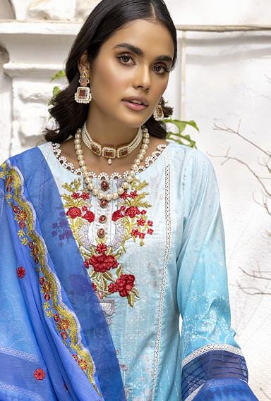 Eid Dress For Womens - Pakistani Embroidered Lawn Ramadan Partywear Festival Suits Readymade Partywear Eid Suit In Large Size