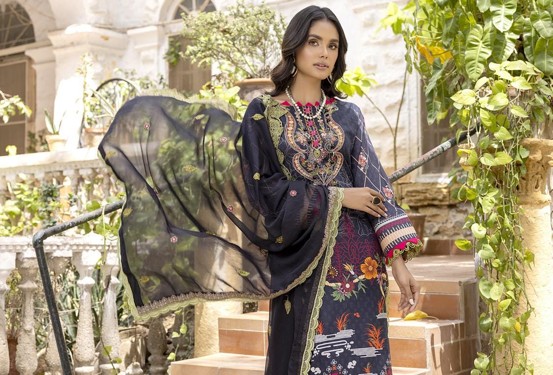 Eid Dress For Womens - Pakistani Embroidered Lawn Ramadan Partywear Festival Suits Readymade Partywear Eid Suit In Large Size
