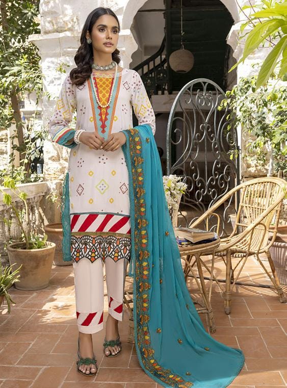 Eid Dress For Womens - Pakistani Embroidered Lawn Ramadan Partywear Festival Suits Readymade Partywear Eid Suit In Large Size