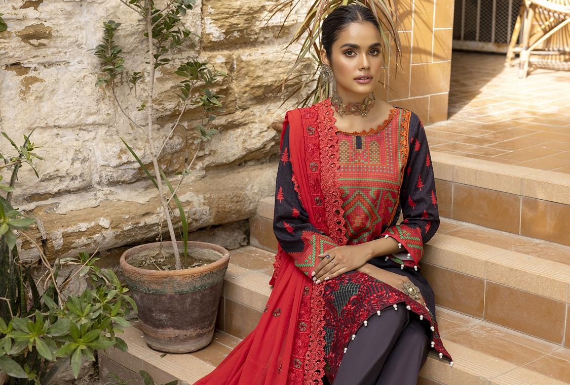 Eid Dress For Womens - Pakistani Embroidered Lawn Ramadan Partywear Festival Suits Readymade Partywear Eid Suit In Large Size