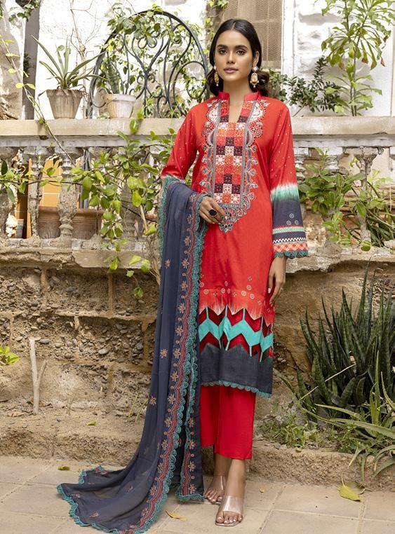 Eid Dress For Womens - Pakistani Embroidered Lawn Ramadan Partywear Festival Suits Readymade Partywear Eid Suit In Large Size