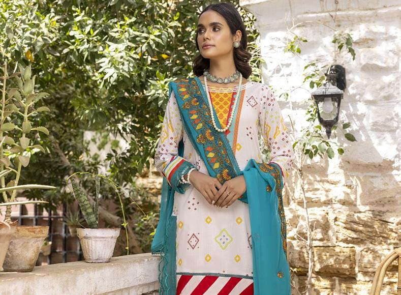 Eid Dress For Womens - Pakistani Embroidered Lawn Ramadan Partywear Festival Suits Readymade Partywear Eid Suit In Large Size