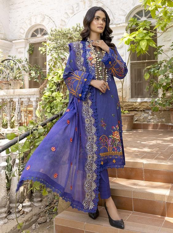 Eid Dress For Womens - Pakistani Embroidered Lawn Ramadan Partywear Festival Suits Readymade Partywear Eid Suit In Large Size