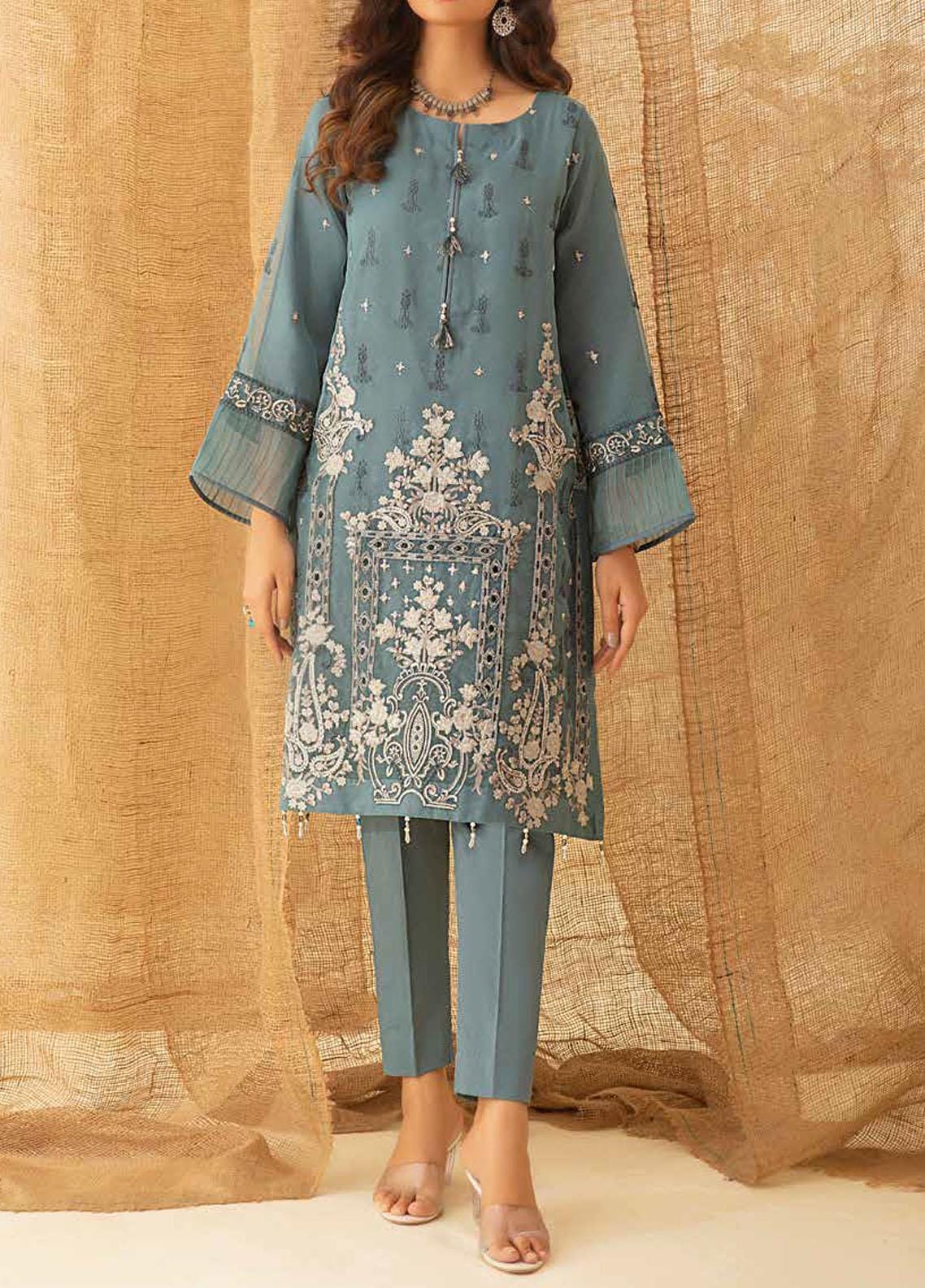 Eid Dress For Womens - Pakistani Embroidered Organza Ramadan Partywear Festival Suits Readymade Partywear Eid Suit In Medium Size