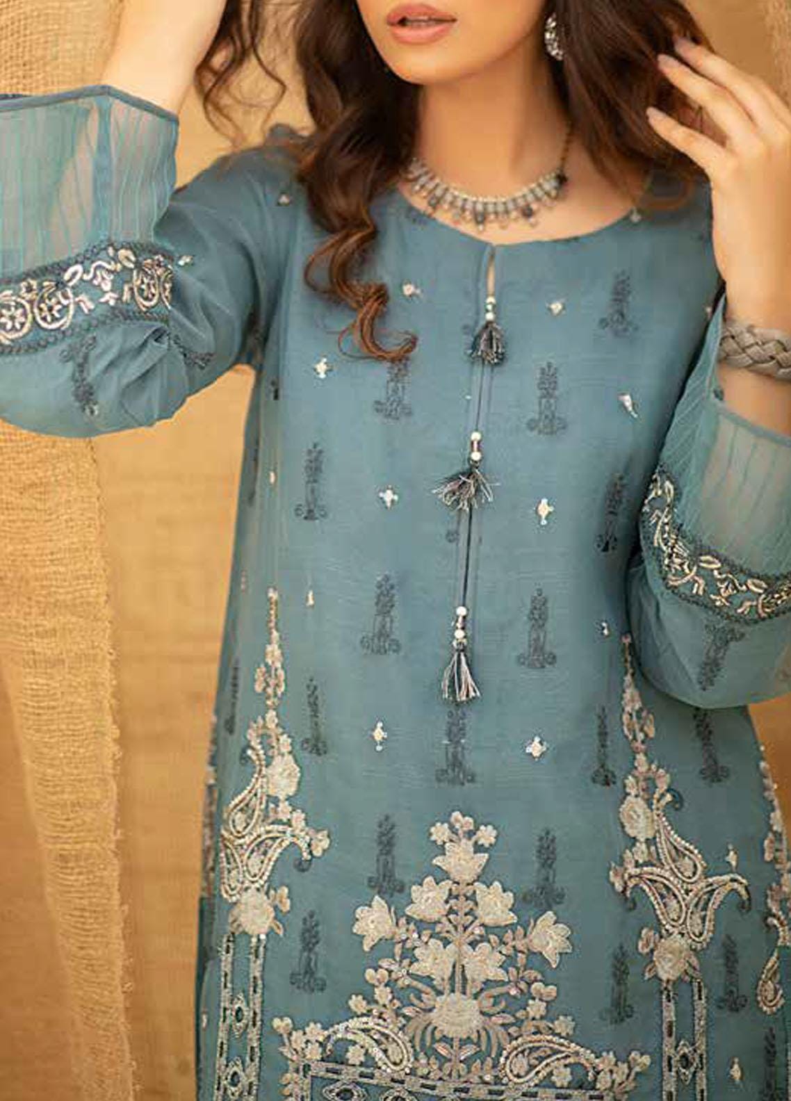 Eid Dress For Womens - Pakistani Embroidered Organza Ramadan Partywear Festival Suits Readymade Partywear Eid Suit In Medium Size