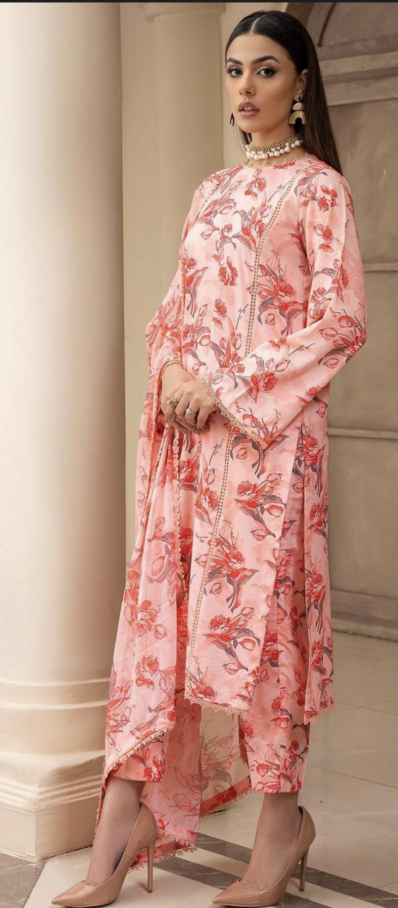 Eid Dress For Womens - Pakistani Printed Lawn Ramadan Partywear Festival Suits Georgette Printed Silk Dress In Medium Size