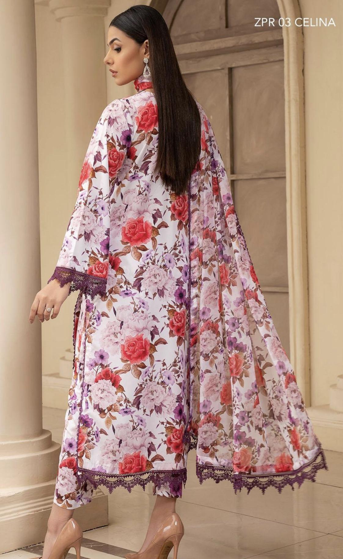 Eid Dress For Womens - Pakistani Printed Lawn Ramadan Partywear Festival Suits Georgette Printed Silk Dress In Medium Size