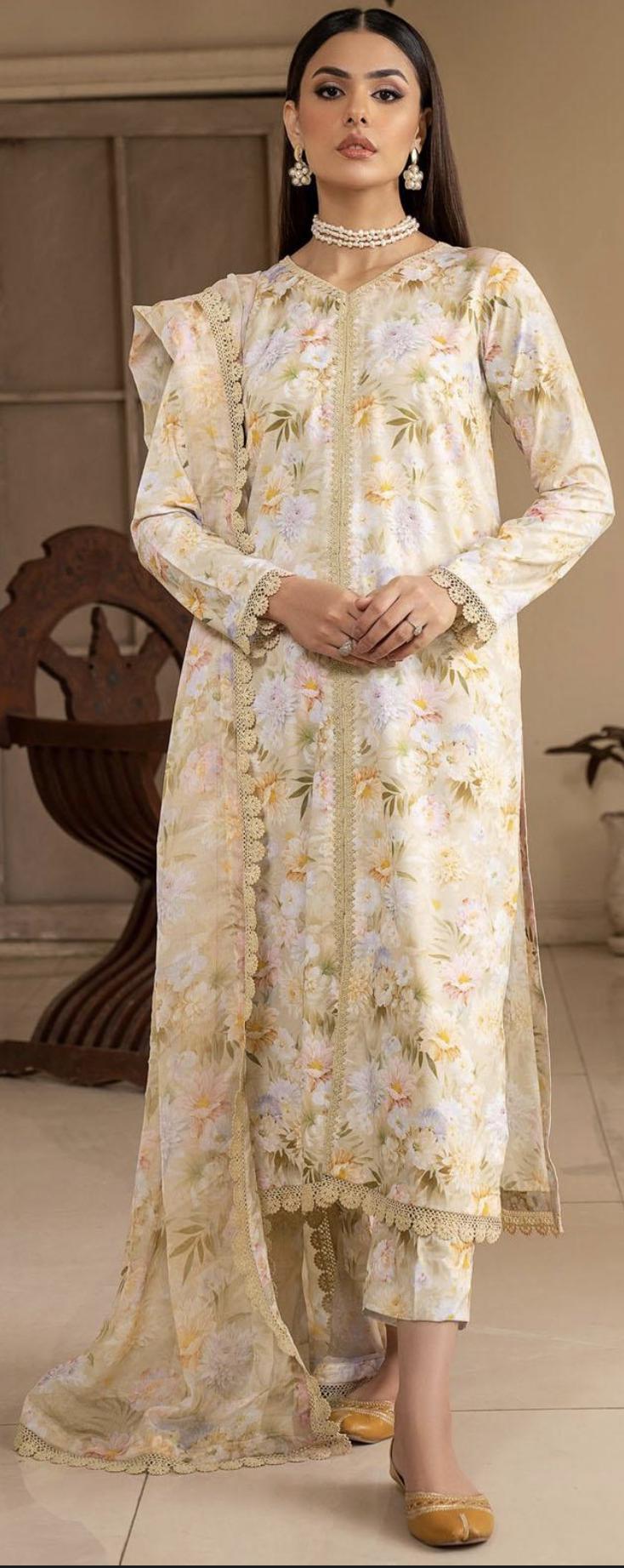 Eid Dress For Womens - Pakistani Printed Lawn Ramadan Partywear Festival Suits Georgette Printed Silk Dress In Medium Size