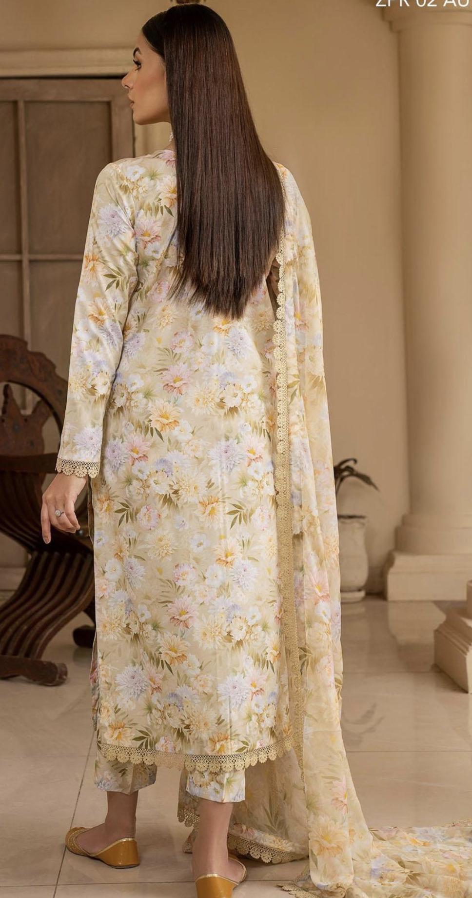 Eid Dress For Womens - Pakistani Printed Lawn Ramadan Partywear Festival Suits Georgette Printed Silk Dress In Medium Size