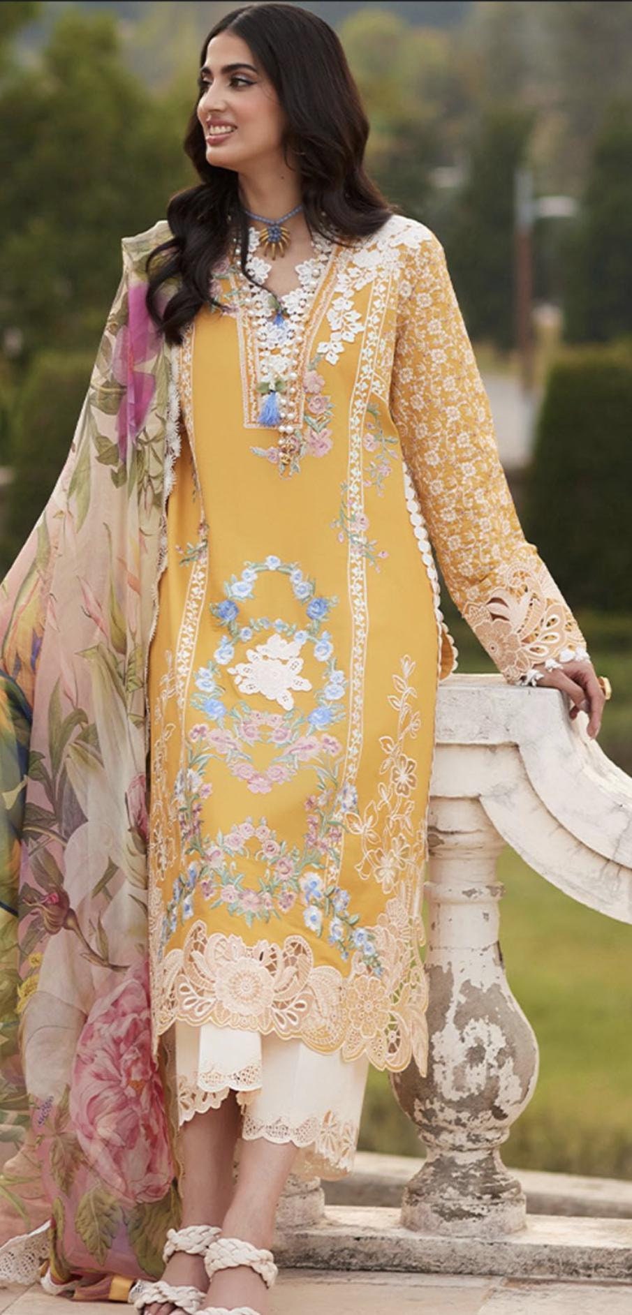 Eid Dress For Womens - Pakistani Embroidered Lawn Ramadan Partywear Festival Suits Salwar Kameez Suit In Medium Size By Mushq