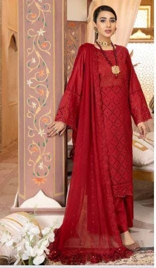 Eid Unstitched Chikankari Eid Partywear Dress Pakistani Branded Salwar Kameez Suit for Wedding Partywear Eid Ramadan Special Day with Lining