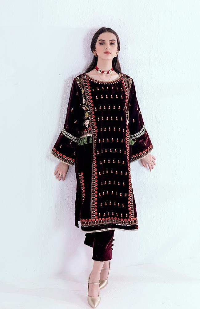Velvet Winter Wear Dress for Partywear Stitched Designer Dress Pakistani Salwar Kameez Eid Special Suit Winter Collection