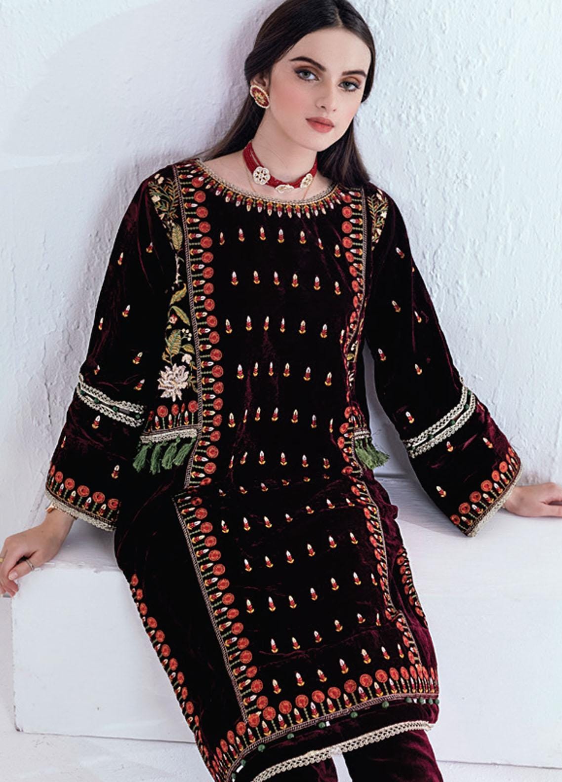 Velvet Winter Wear Dress for Partywear Stitched Designer Dress Pakistani Salwar Kameez Eid Special Suit Winter Collection