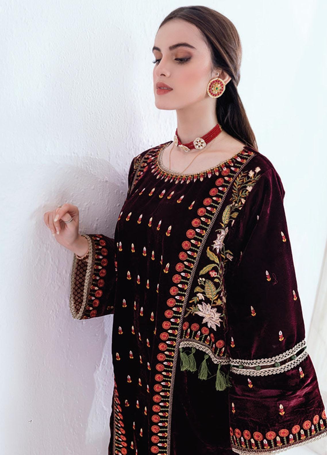 Velvet Winter Wear Dress for Partywear Stitched Designer Dress Pakistani Salwar Kameez Eid Special Suit Winter Collection
