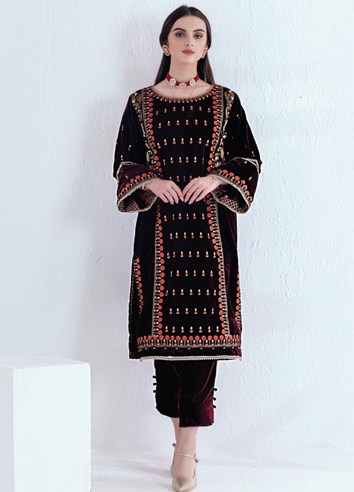 Velvet Winter Wear Dress for Partywear Stitched Designer Dress Pakistani Salwar Kameez Eid Special Suit Winter Collection