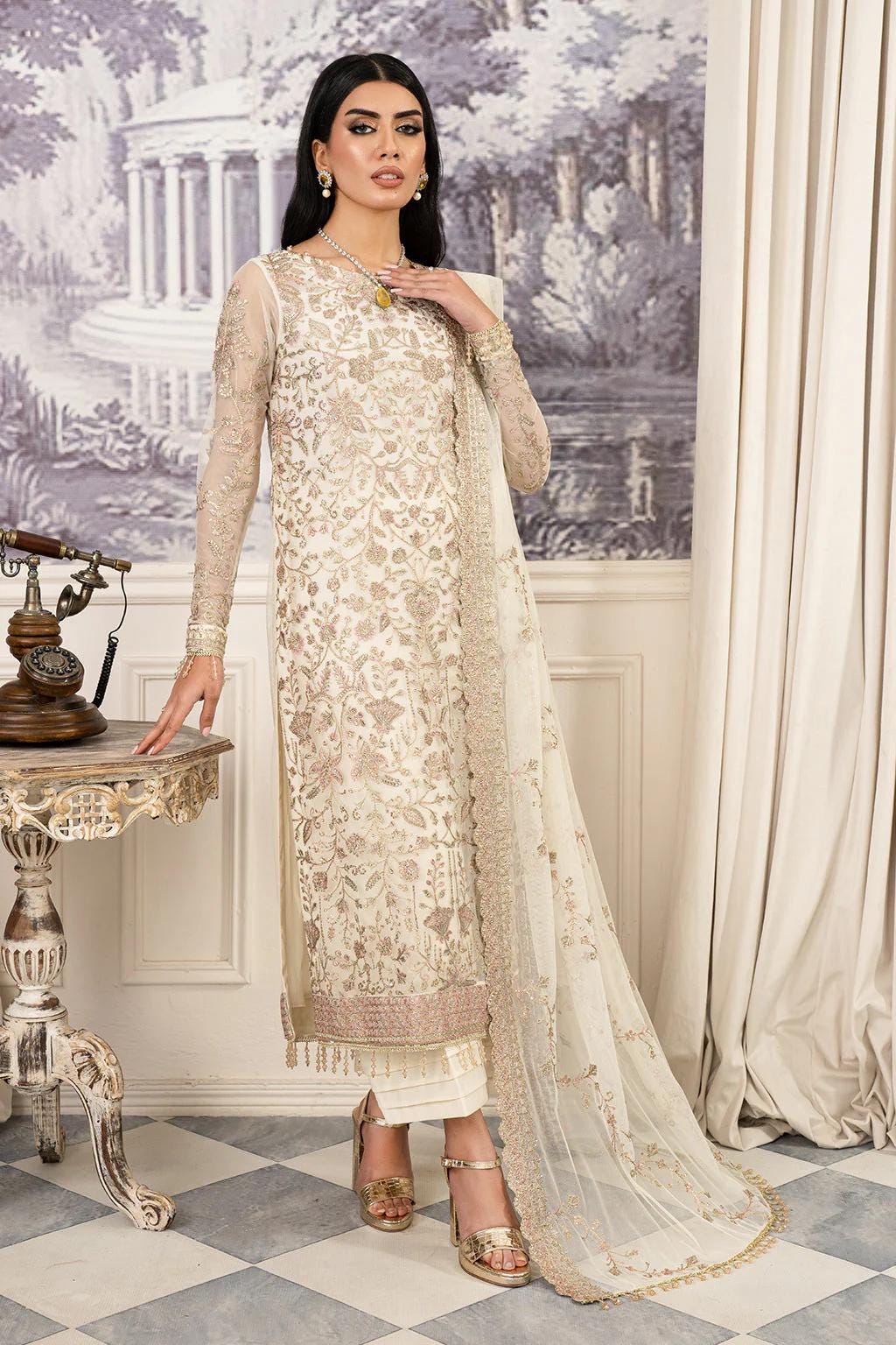 Eid Dress For Womens – Wedding Festival Salwar Kameez Suits Luxury Embroidered Net Pakistani Eid Partywear Suit In Large Size