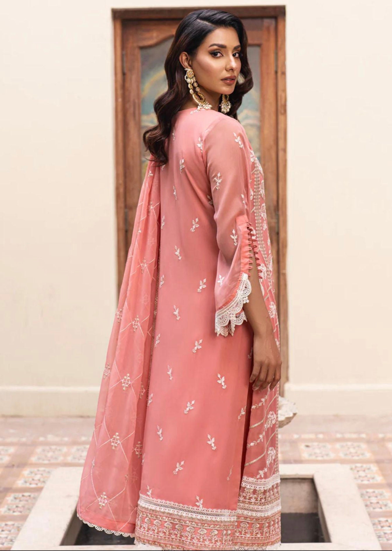 Eid Dress For Womens – Wedding Festival Salwar Kameez Suits Embroidered Chiffon Pakistani Eid Partywear Suit  In Medium Size By Shamooz