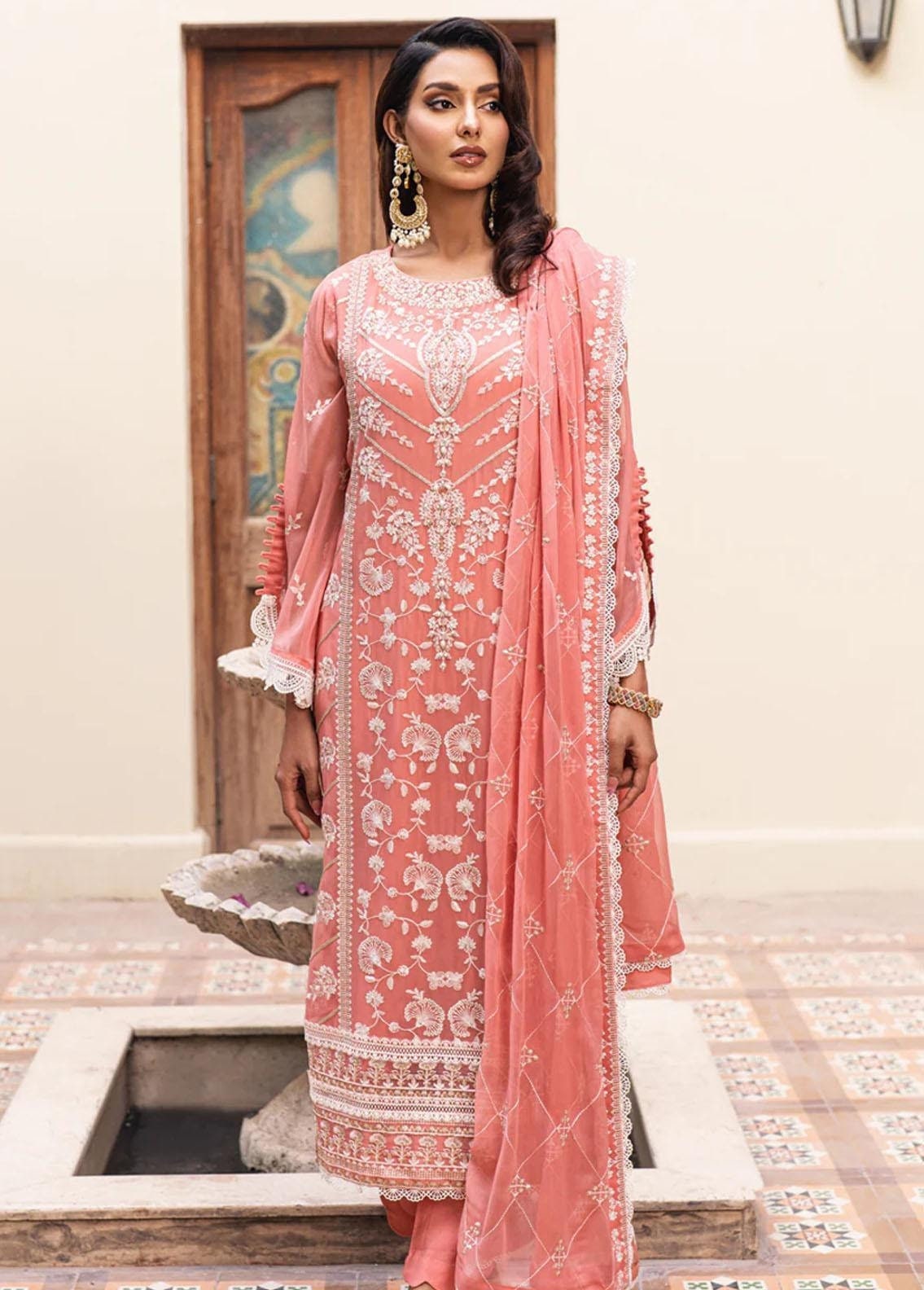 Eid Dress For Womens – Wedding Festival Salwar Kameez Suits Embroidered Chiffon Pakistani Eid Partywear Suit  In Medium Size By Shamooz