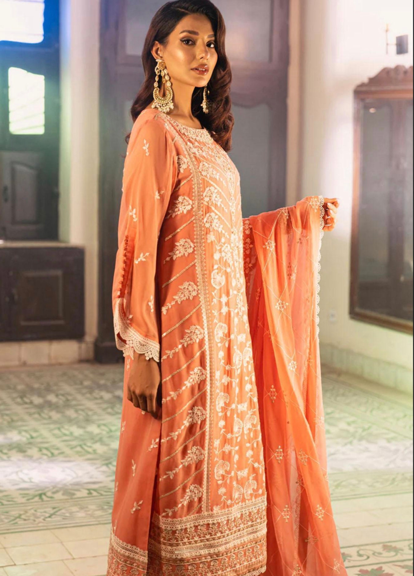 Eid Dress For Womens – Wedding Festival Salwar Kameez Suits Embroidered Chiffon Pakistani Eid Partywear Suit  In Medium Size By Shamooz