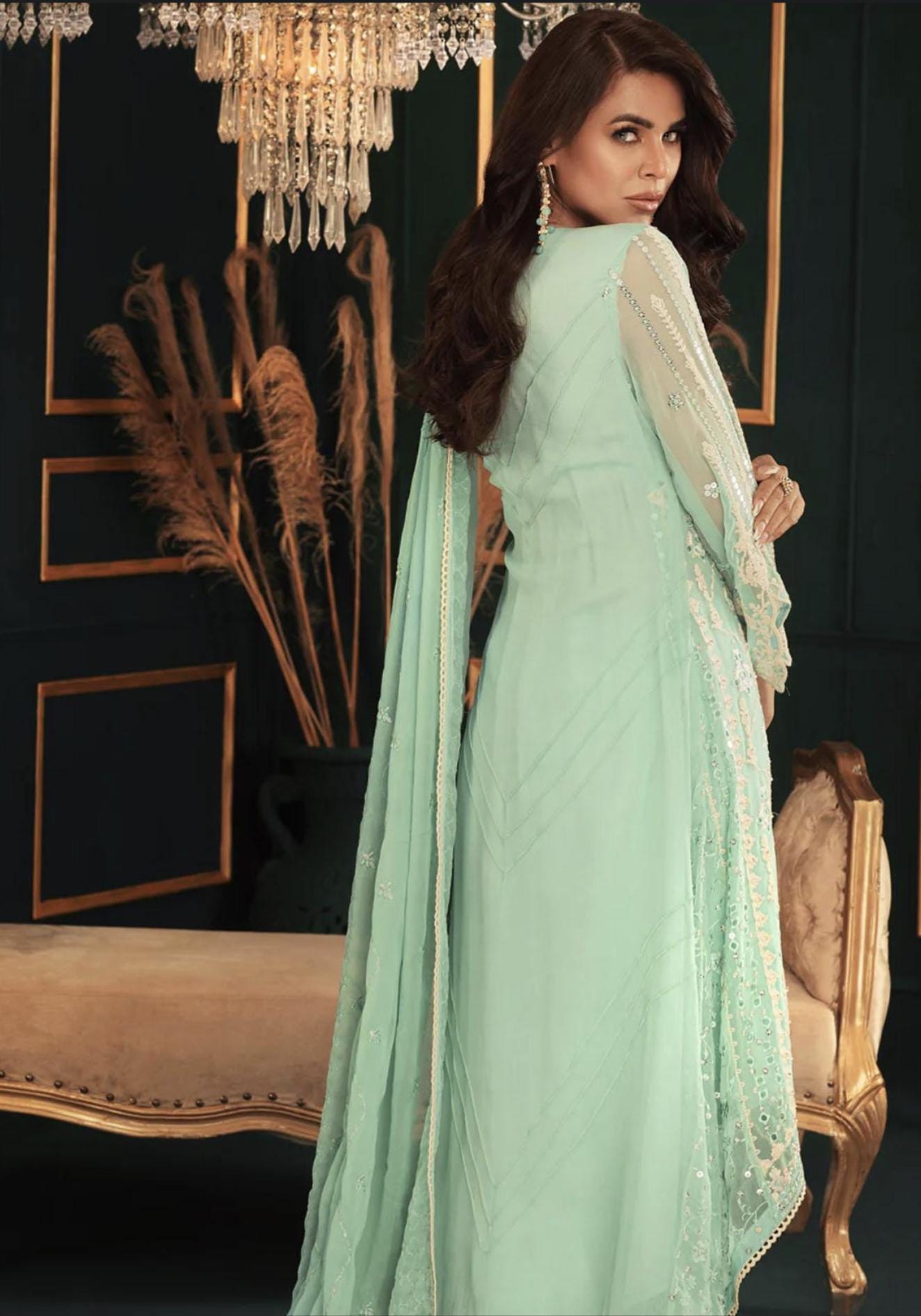 Eid Dress For Womens – Wedding Festival Salwar Kameez Suits Embroidered Chiffon Pakistani Eid Partywear Suit  In Medium Size By Shamooz