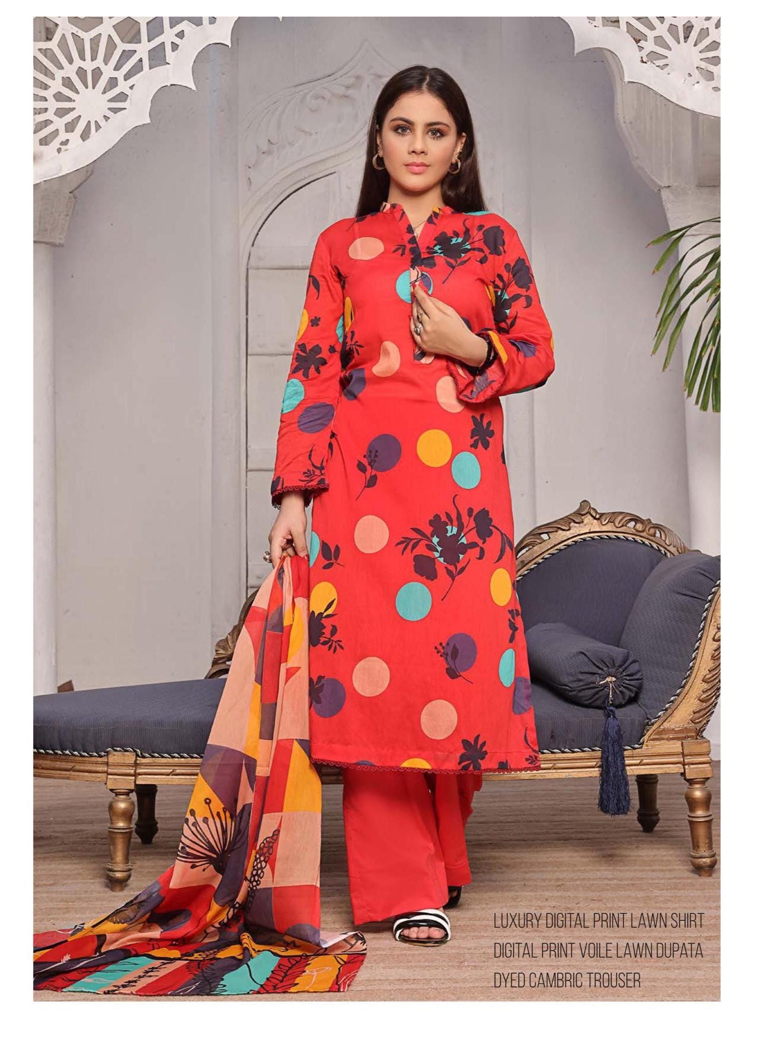 Eid Dress For Womens - Pakistani Embroidered Lawn Ramadan Partywear Festival Suits In Medium Size