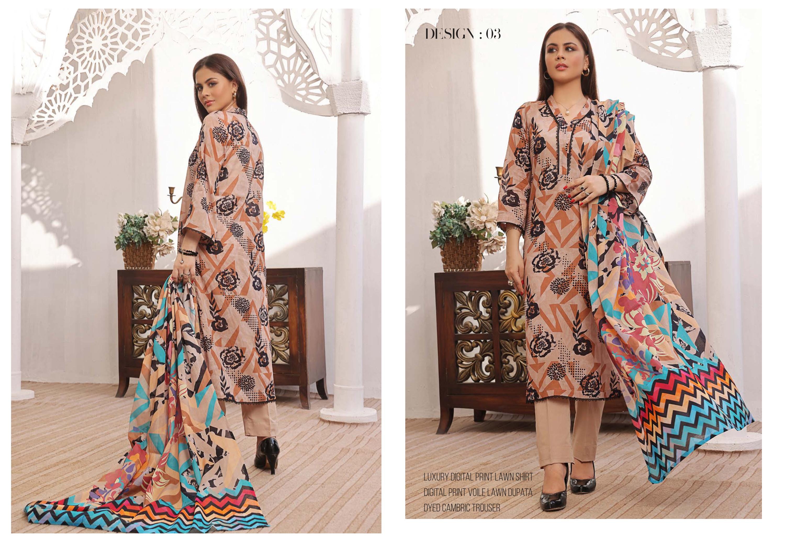 Eid Dress For Womens - Pakistani Embroidered Lawn Ramadan Partywear Festival Suits In Medium Size