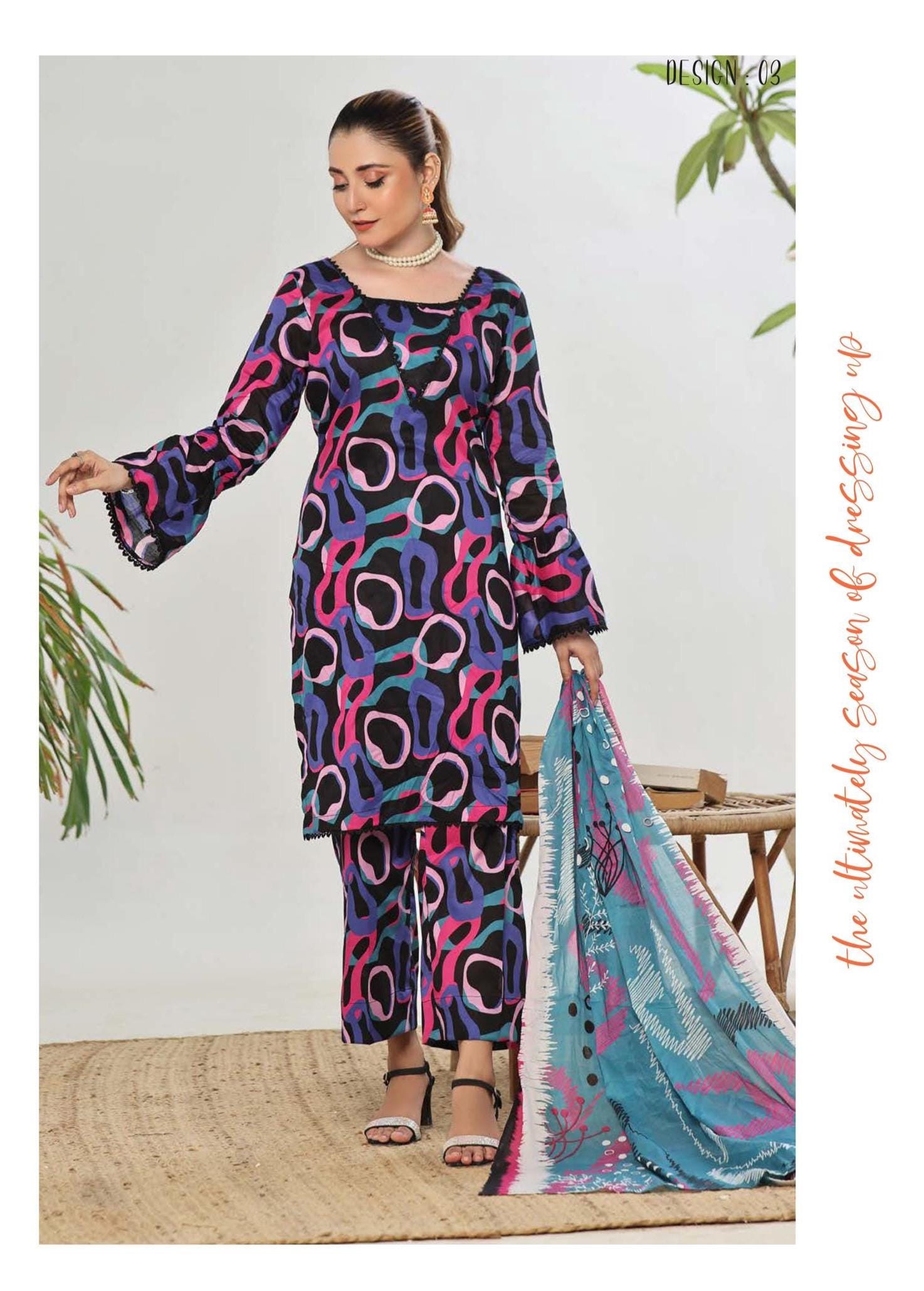 Eid Dress For Womens - Pakistani Embroidered Lawn Ramadan Partywear Festival Suits In Medium Size
