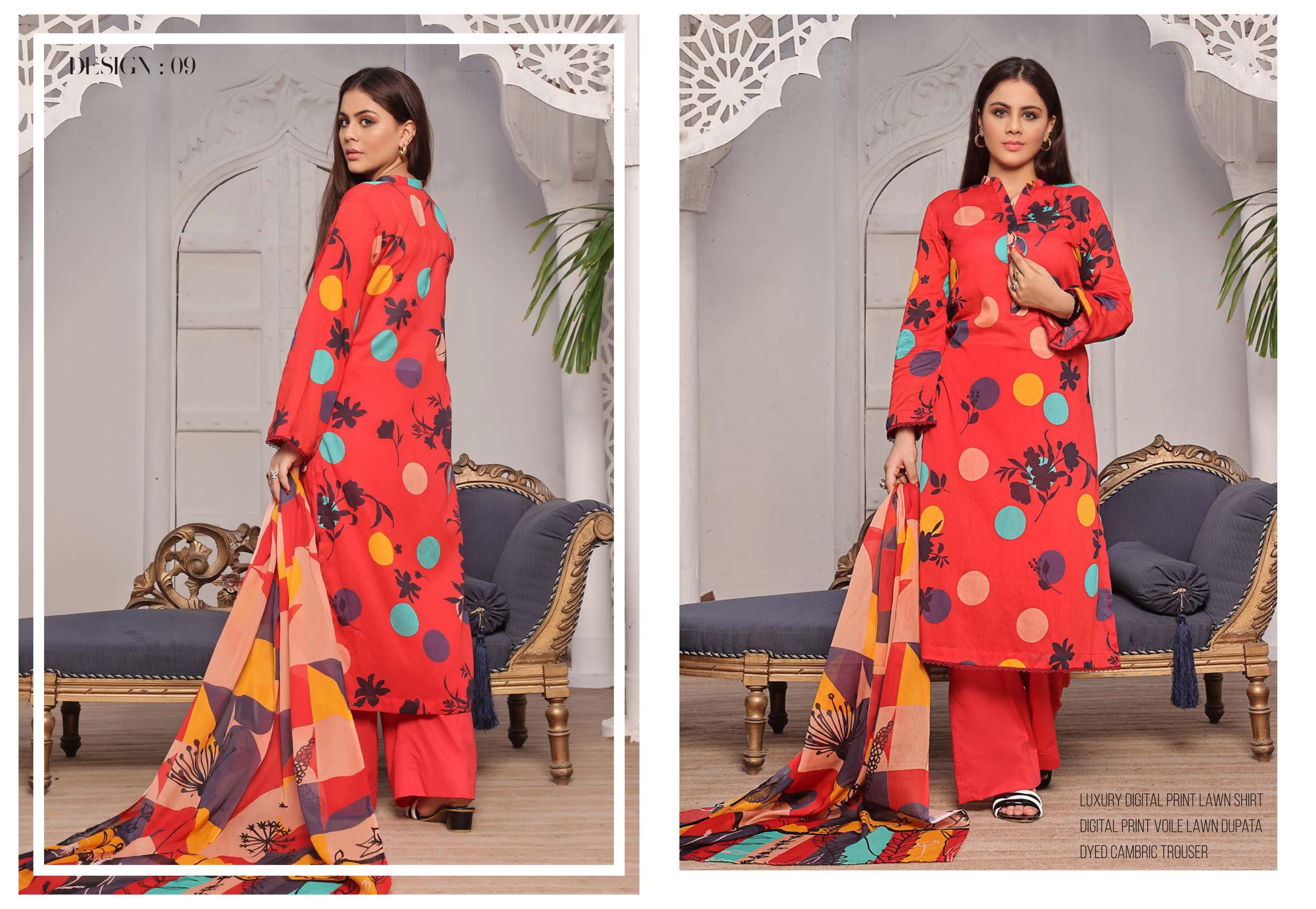 Eid Dress For Womens - Pakistani Embroidered Lawn Ramadan Partywear Festival Suits In Medium Size