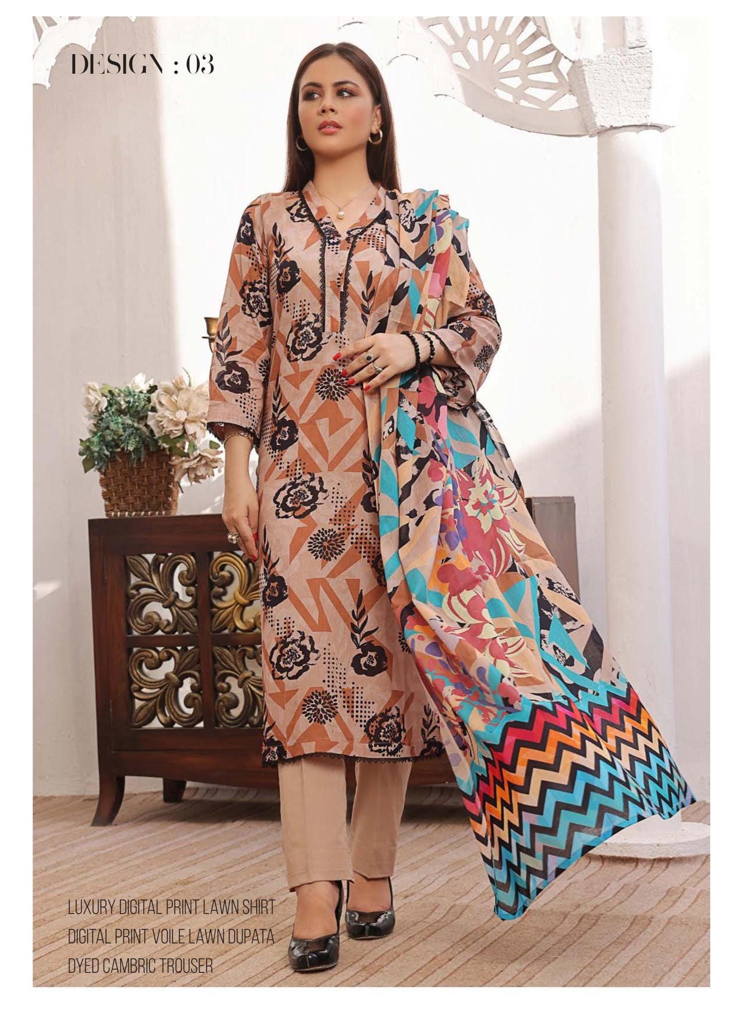 Eid Dress For Womens - Pakistani Embroidered Lawn Ramadan Partywear Festival Suits In Medium Size