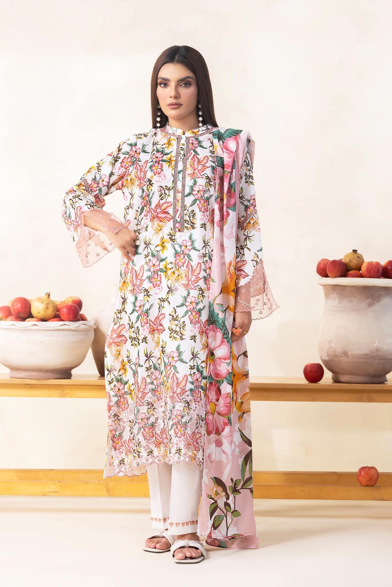 Eid Dress For Womens - Pakistani Embroidered Lawn Ramadan Partywear Festival Suits Salwar Kameez Suit In Medium Size
