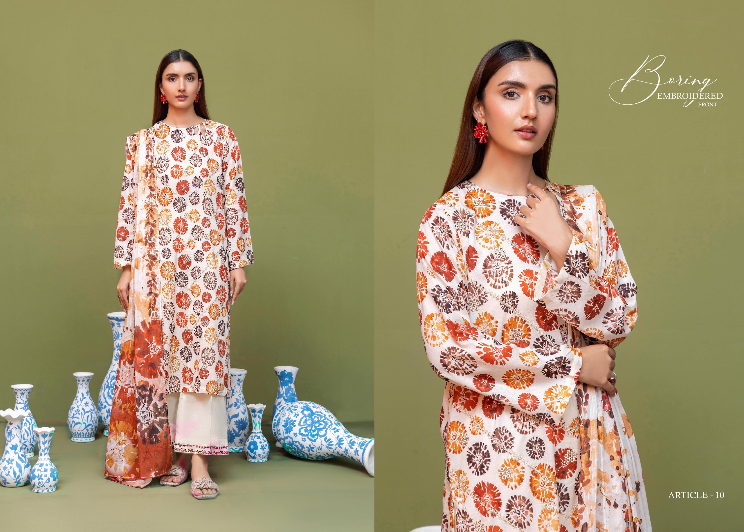 Eid Dress For Womens - Pakistani Embroidered Lawn Ramadan Partywear Festival Suits Salwar Kameez Suit In Medium Size
