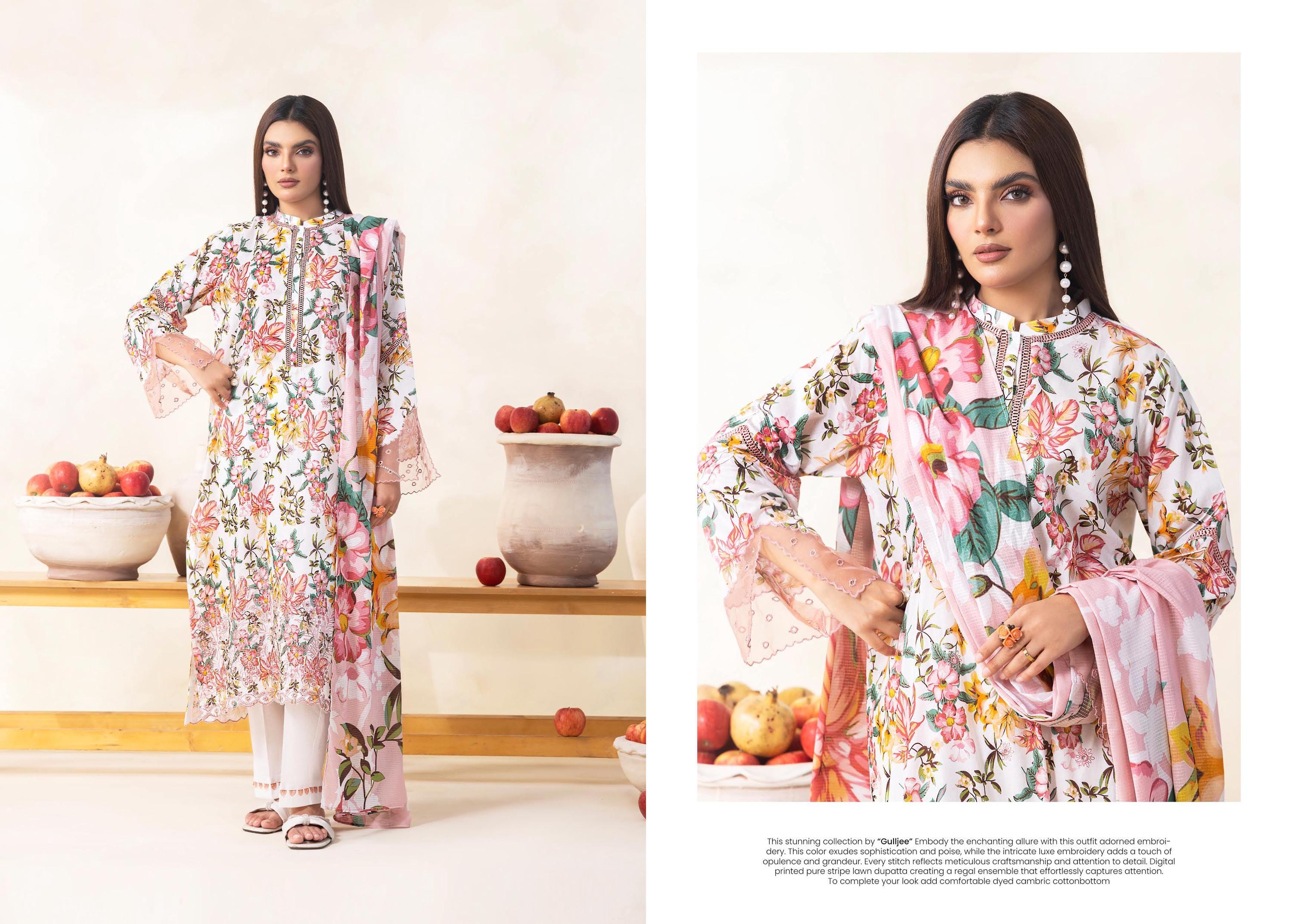 Eid Dress For Womens - Pakistani Embroidered Lawn Ramadan Partywear Festival Suits Salwar Kameez Suit In Medium Size