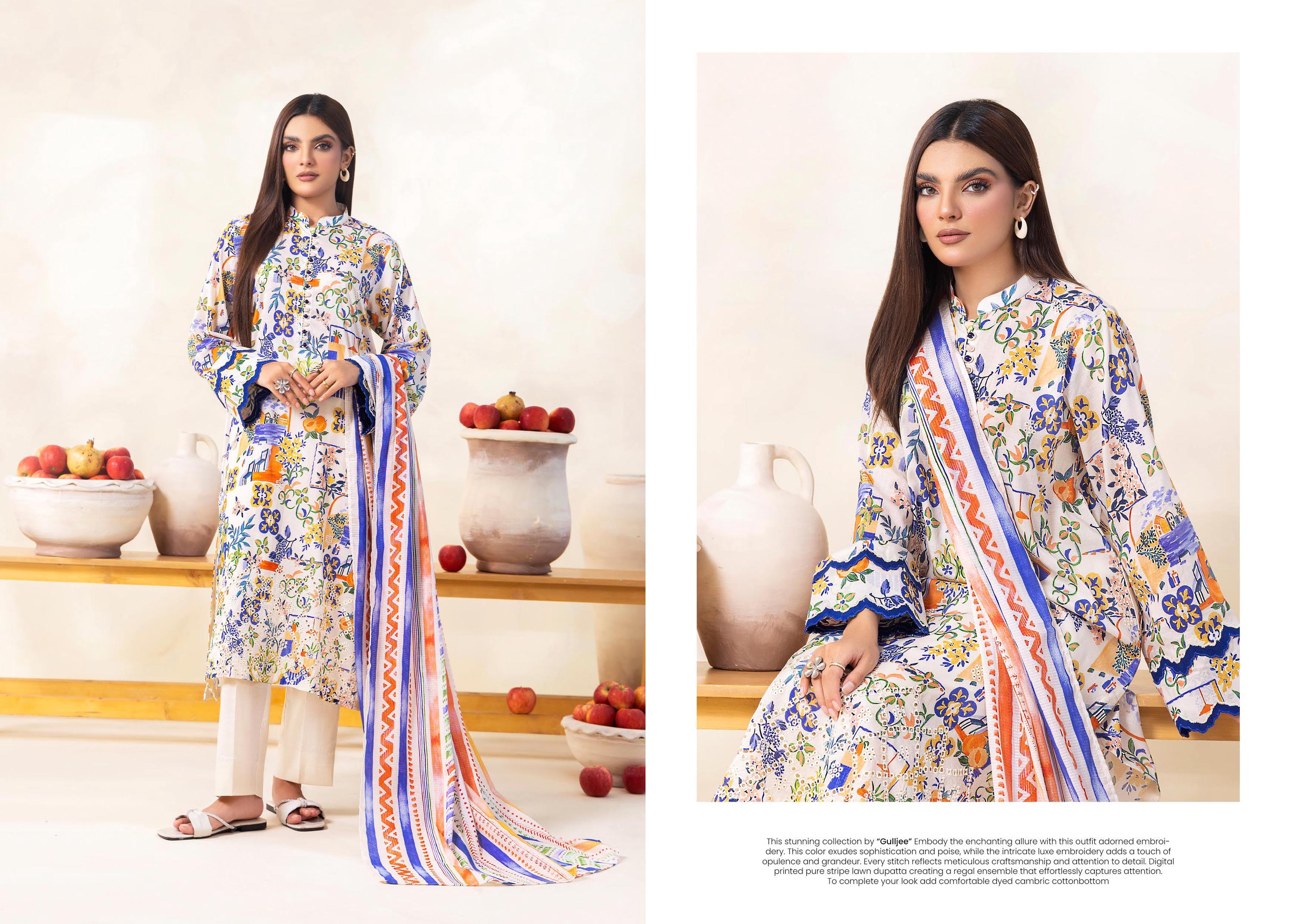 Eid Dress For Womens - Pakistani Embroidered Lawn Ramadan Partywear Festival Suits Salwar Kameez Suit In Medium Size