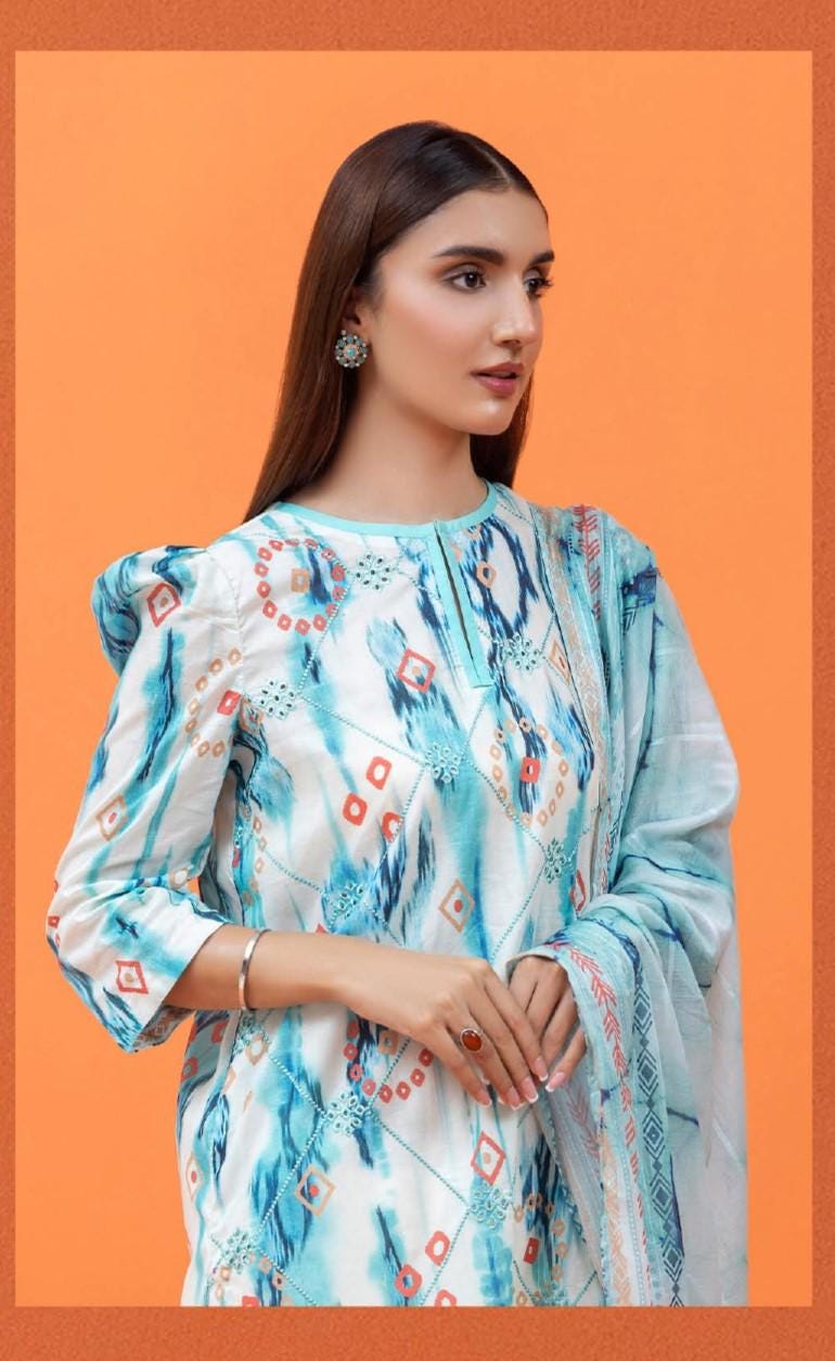 Eid Dress For Womens - Pakistani Embroidered Lawn Ramadan Partywear Festival Suits Salwar Kameez Suit In Medium Size