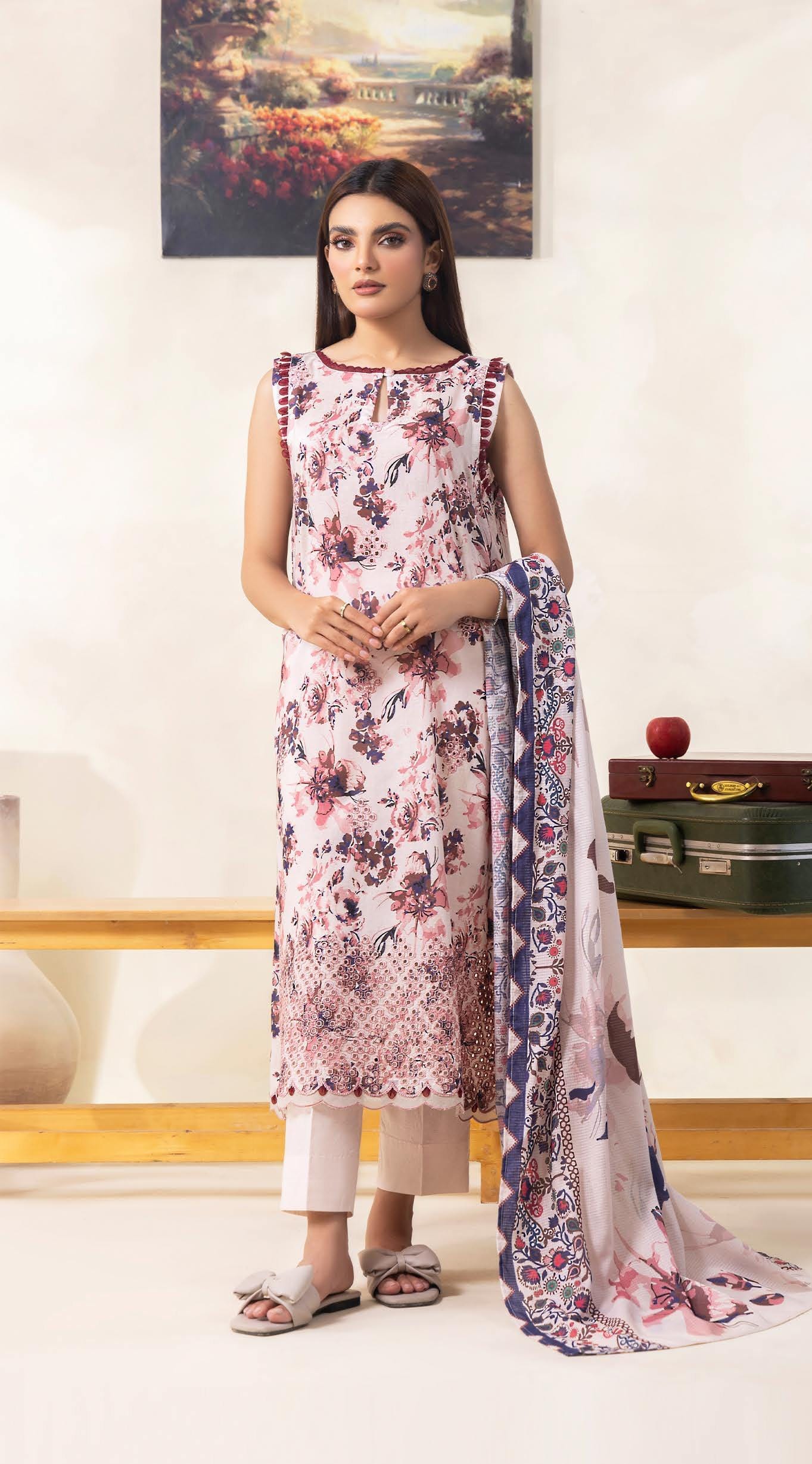 Eid Dress For Womens - Pakistani Embroidered Lawn Ramadan Partywear Festival Suits Salwar Kameez Suit In Medium Size