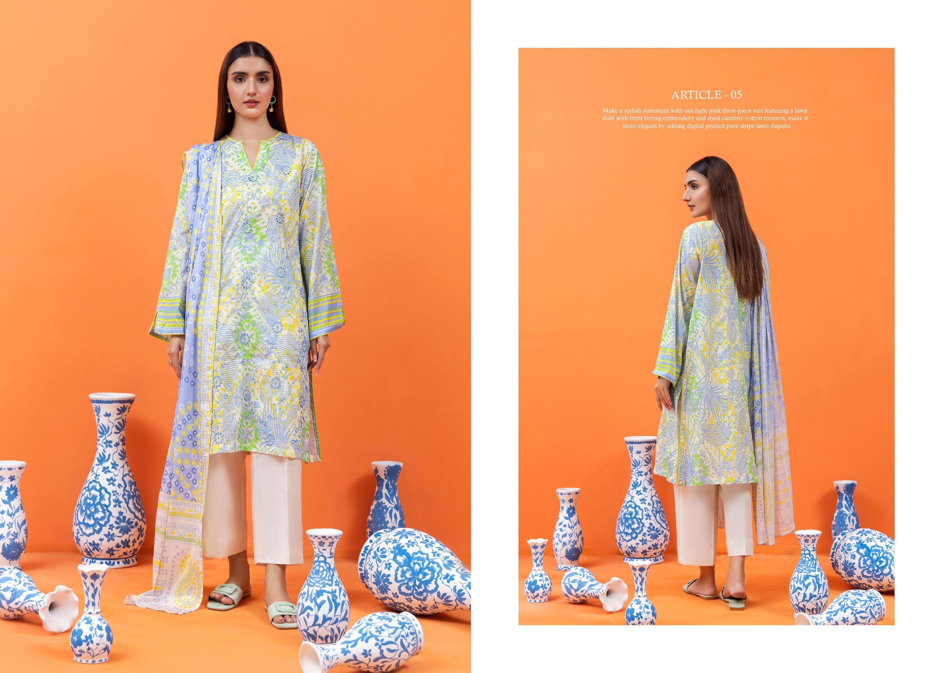 Eid Dress For Womens - Pakistani Embroidered Lawn Ramadan Partywear Festival Suits Salwar Kameez Suit In Medium Size