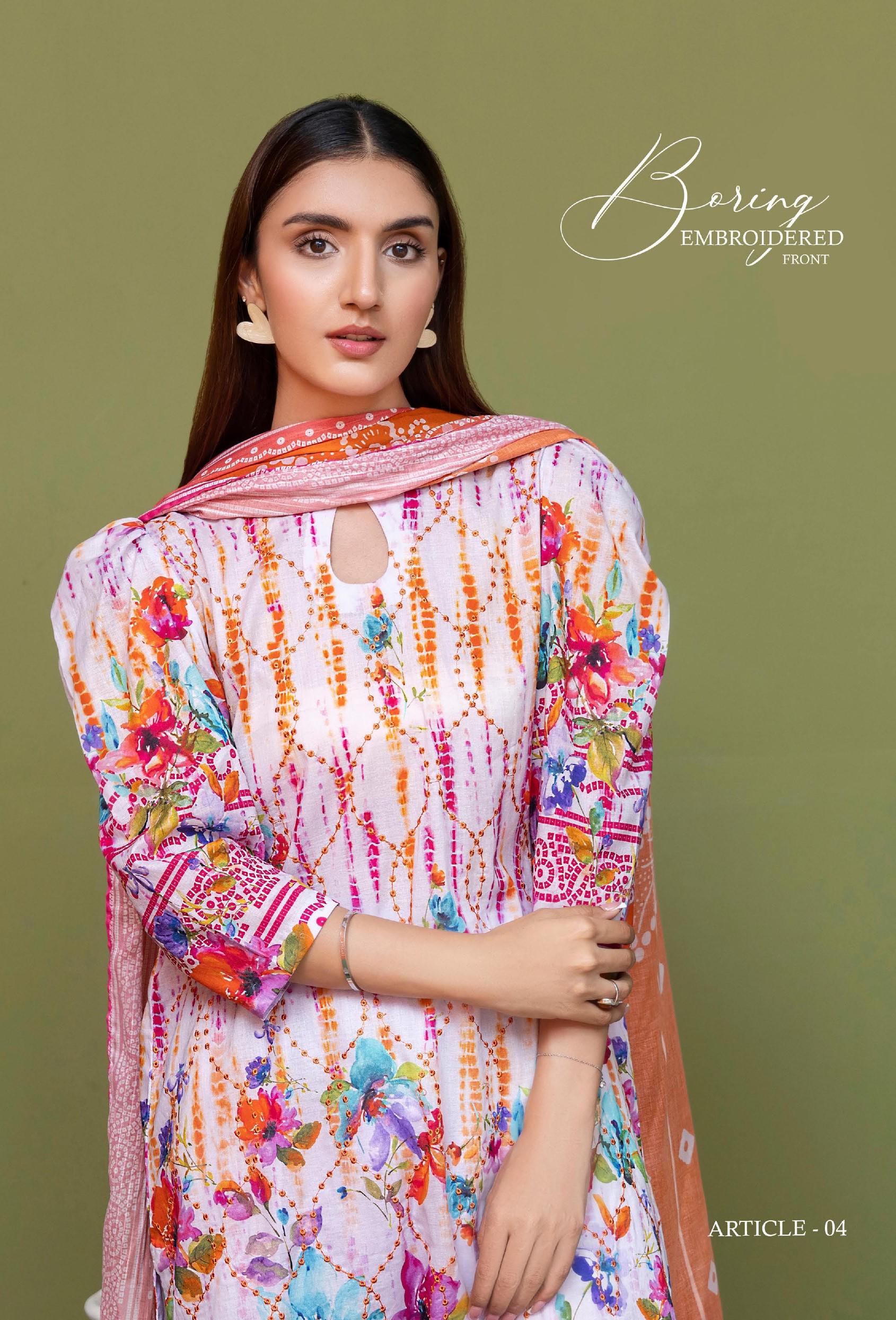 Eid Dress For Womens - Pakistani Embroidered Lawn Ramadan Partywear Festival Suits Salwar Kameez Suit In Medium Size