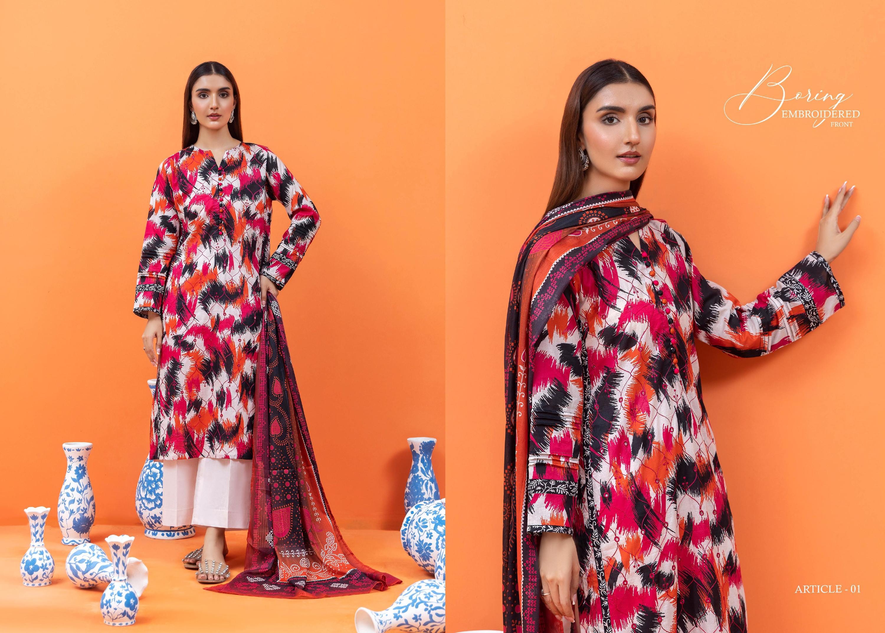 Eid Dress For Womens - Pakistani Embroidered Lawn Ramadan Partywear Festival Suits Salwar Kameez Suit In Medium Size