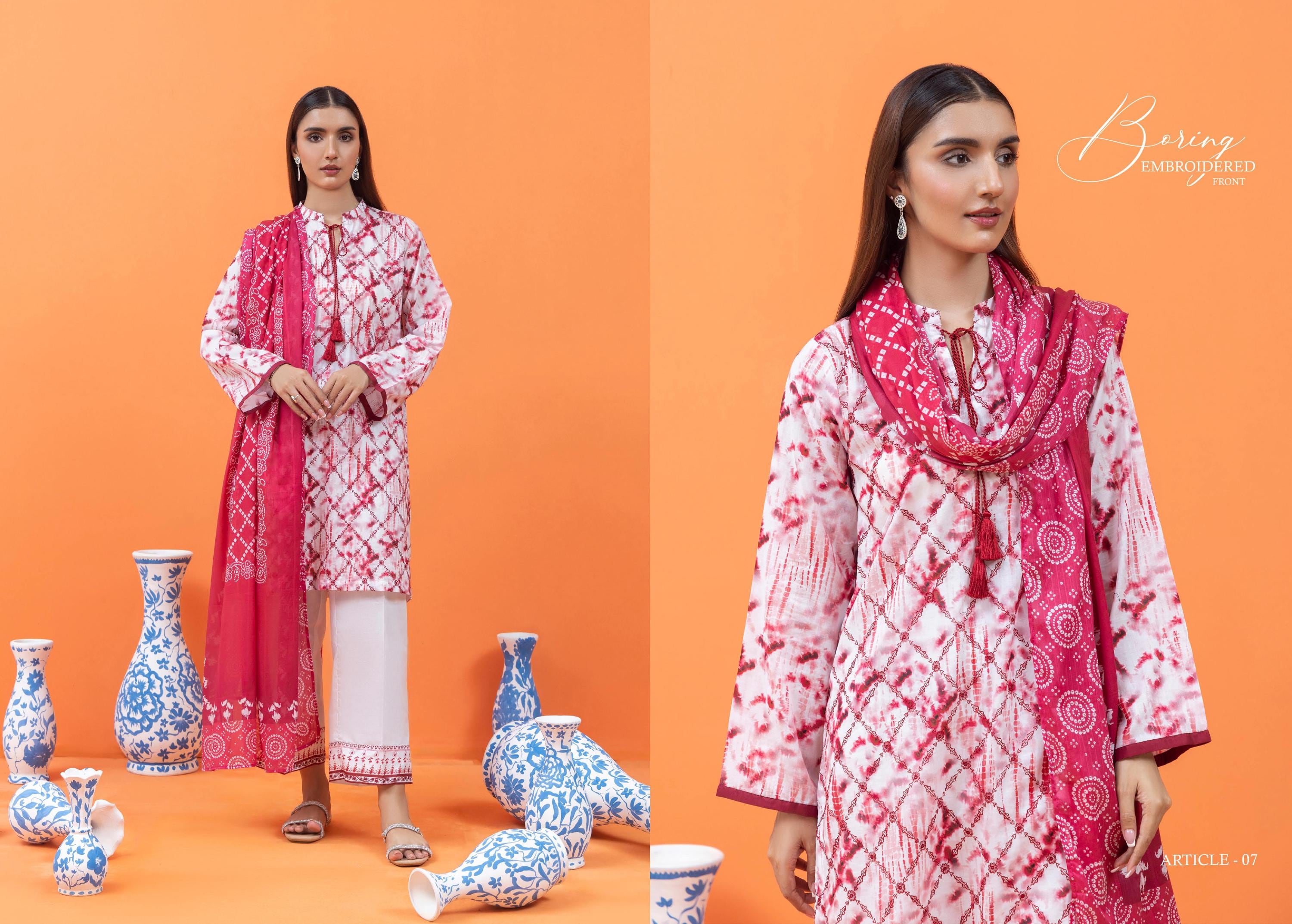 Eid Dress For Womens - Pakistani Embroidered Lawn Ramadan Partywear Festival Suits Salwar Kameez Suit In Medium Size