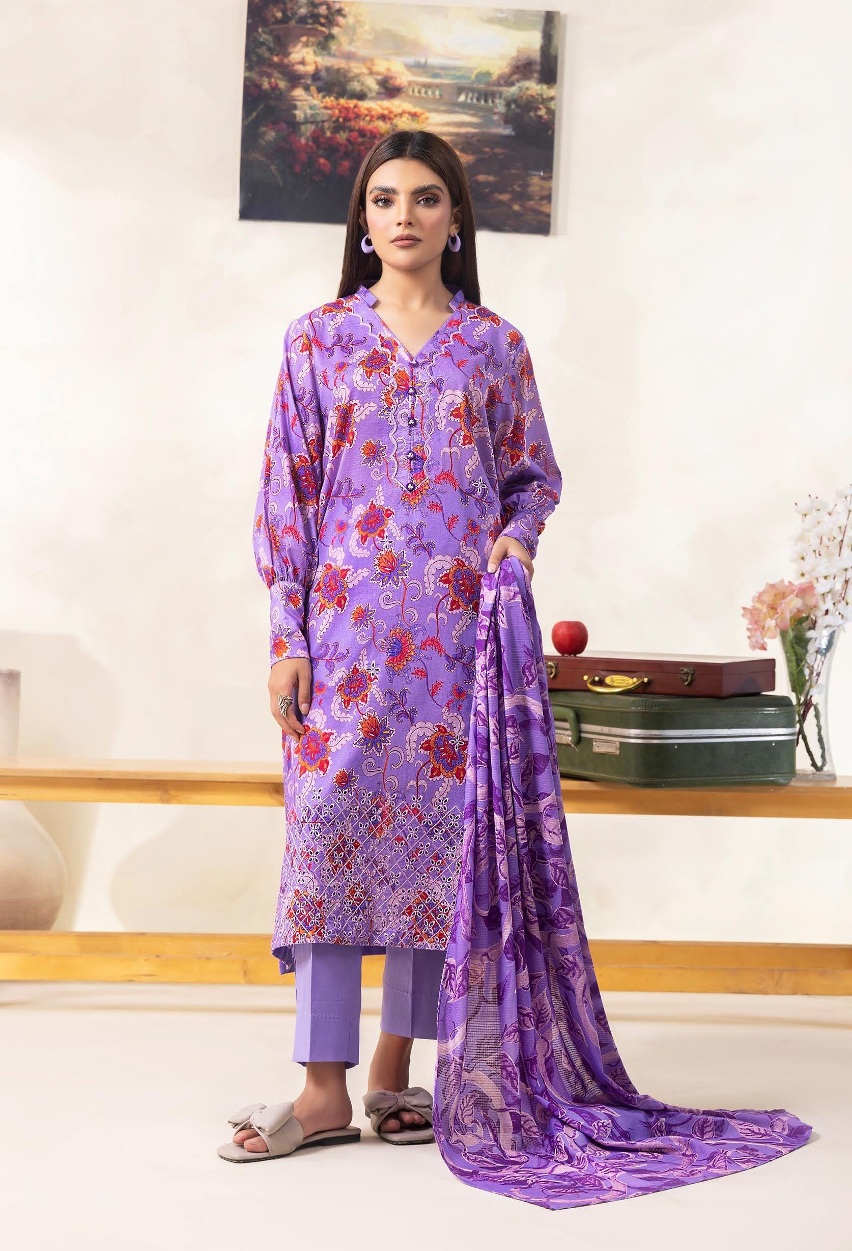 Eid Dress For Womens - Pakistani Embroidered Lawn Ramadan Partywear Festival Suits Salwar Kameez Suit In Medium Size