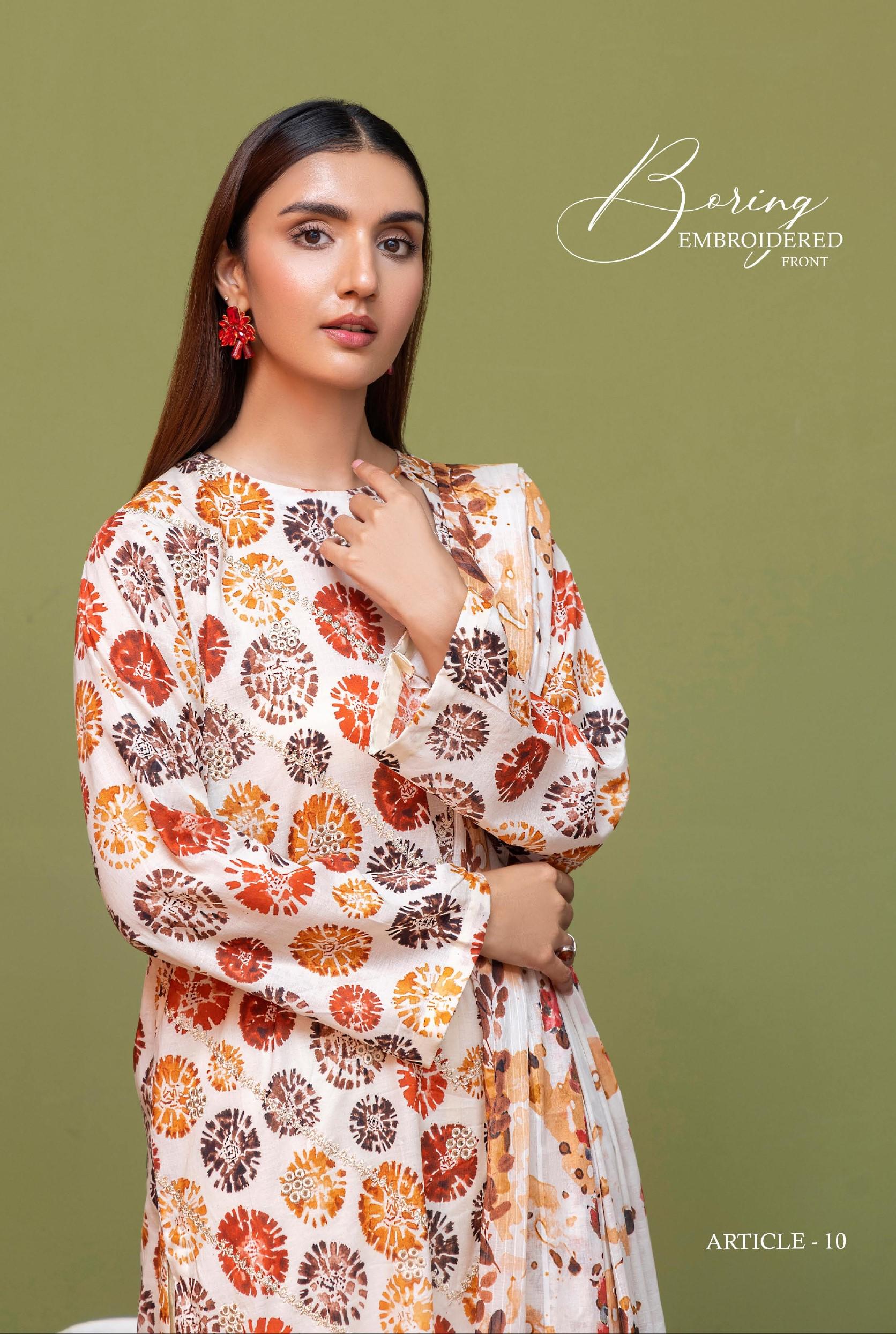 Eid Dress For Womens - Pakistani Embroidered Lawn Ramadan Partywear Festival Suits Salwar Kameez Suit In Medium Size