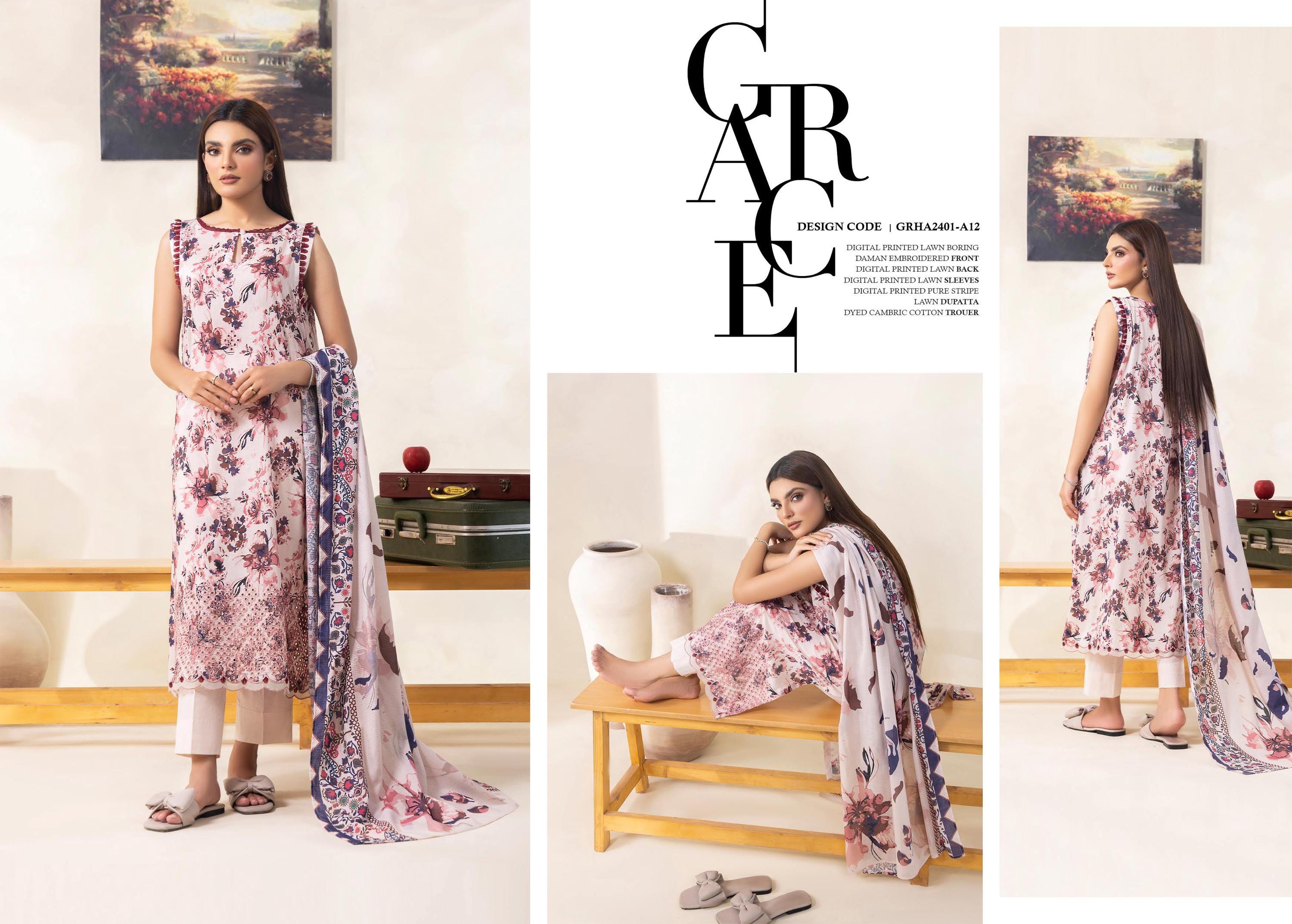 Eid Dress For Womens - Pakistani Embroidered Lawn Ramadan Partywear Festival Suits Salwar Kameez Suit In Medium Size