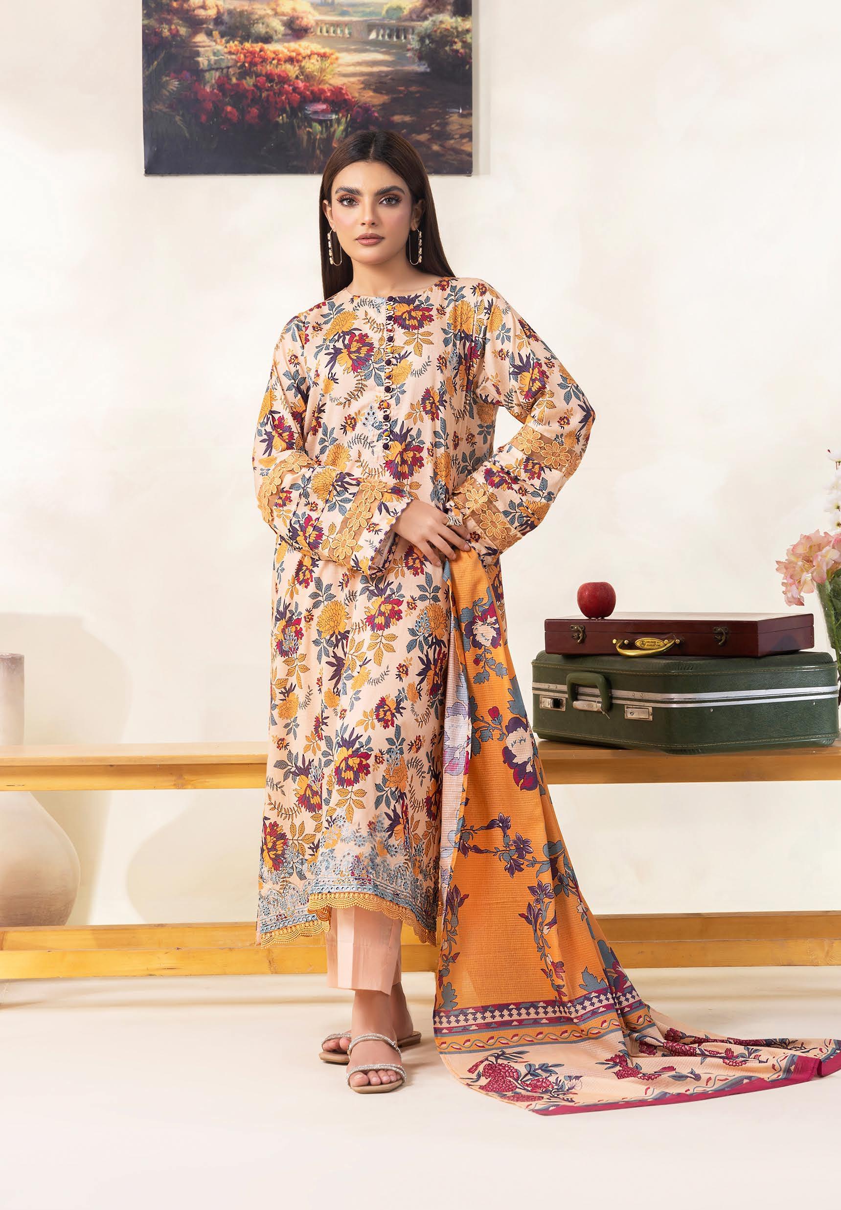 Eid Dress For Womens - Pakistani Embroidered Lawn Ramadan Partywear Festival Suits Salwar Kameez Suit In Medium Size