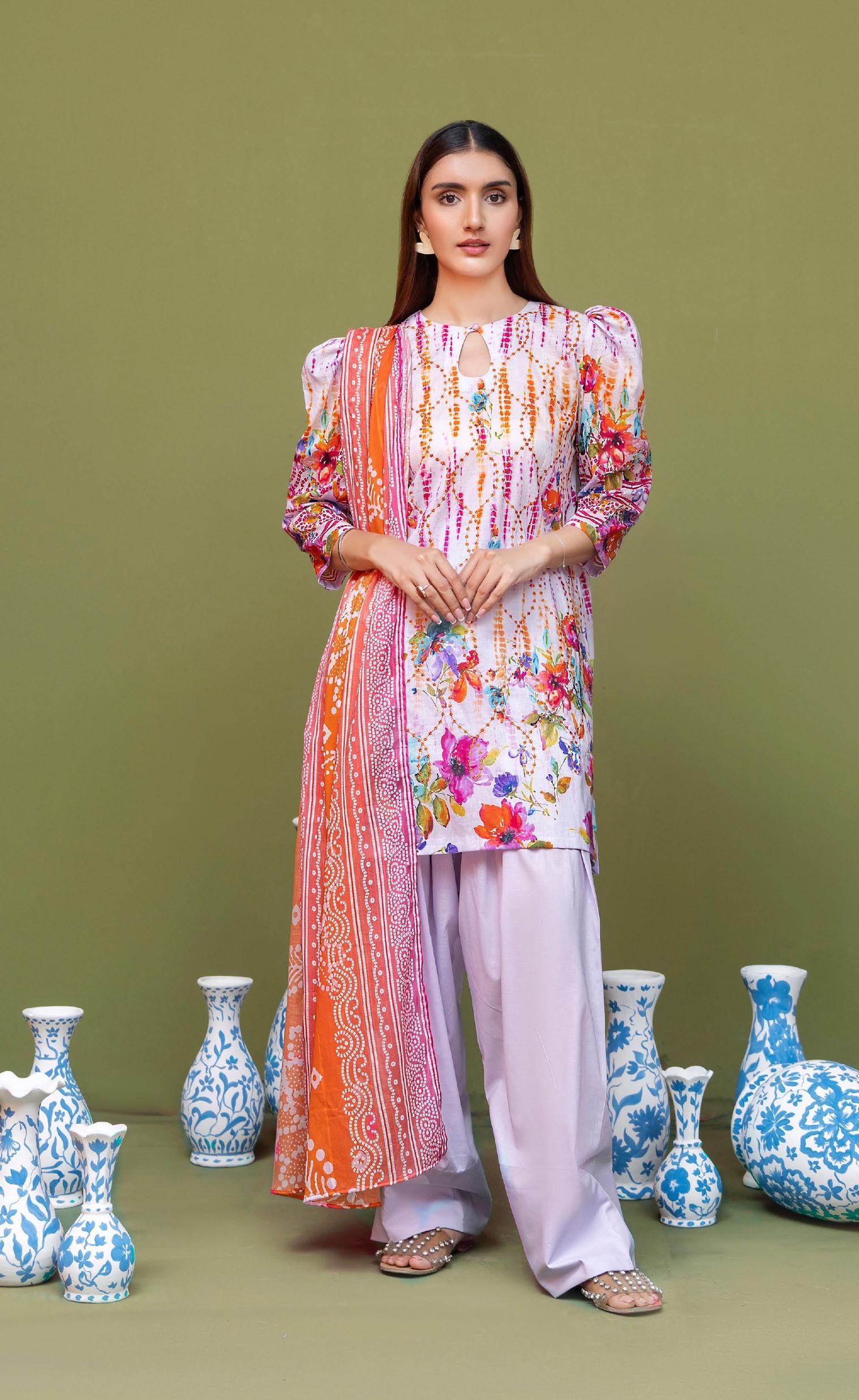 Eid Dress For Womens - Pakistani Embroidered Lawn Ramadan Partywear Festival Suits Salwar Kameez Suit In Medium Size