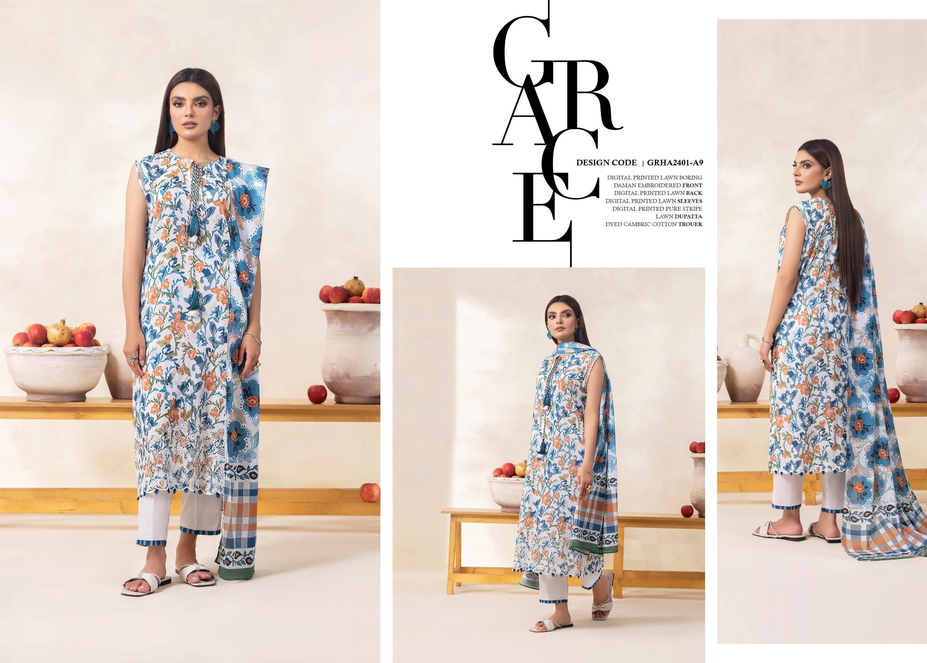 Eid Dress For Womens - Pakistani Embroidered Lawn Ramadan Partywear Festival Suits Salwar Kameez Suit In Medium Size