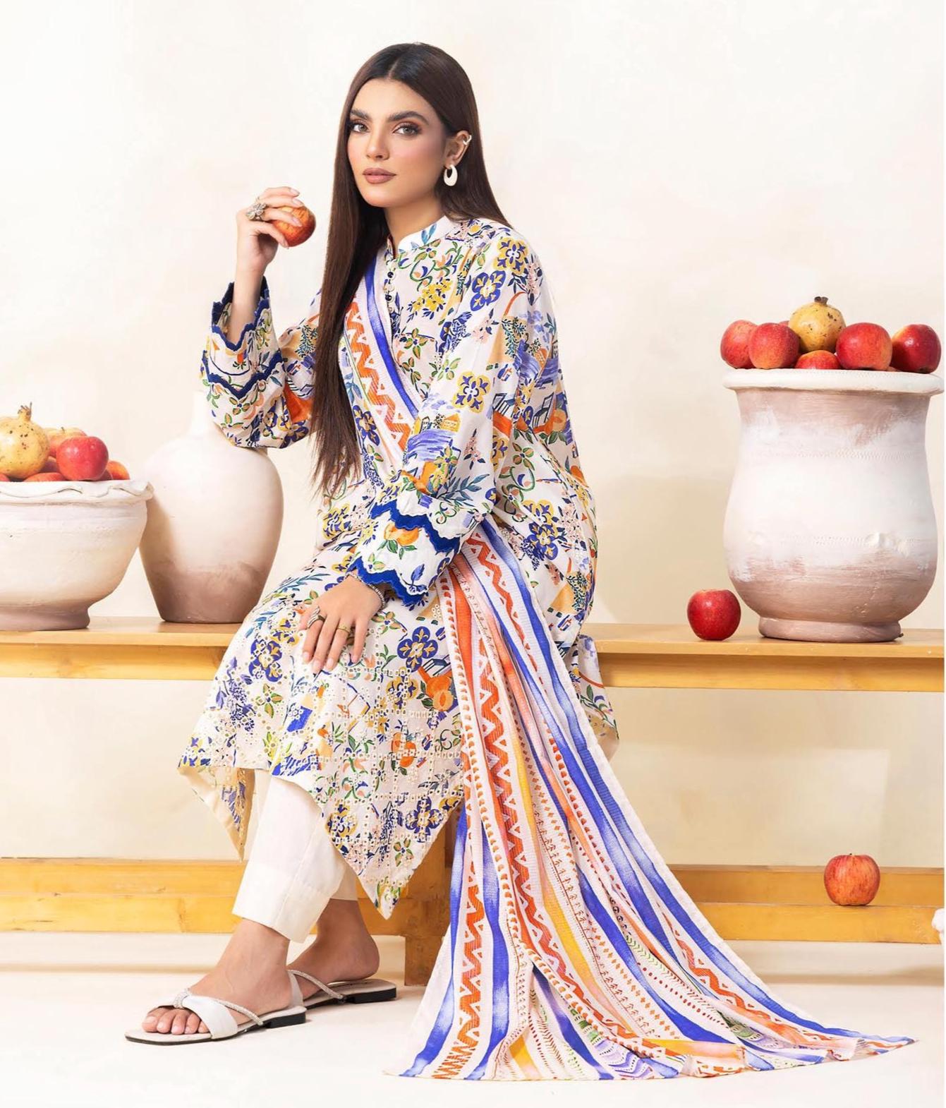 Eid Dress For Womens - Pakistani Embroidered Lawn Ramadan Partywear Festival Suits Salwar Kameez Suit In Medium Size