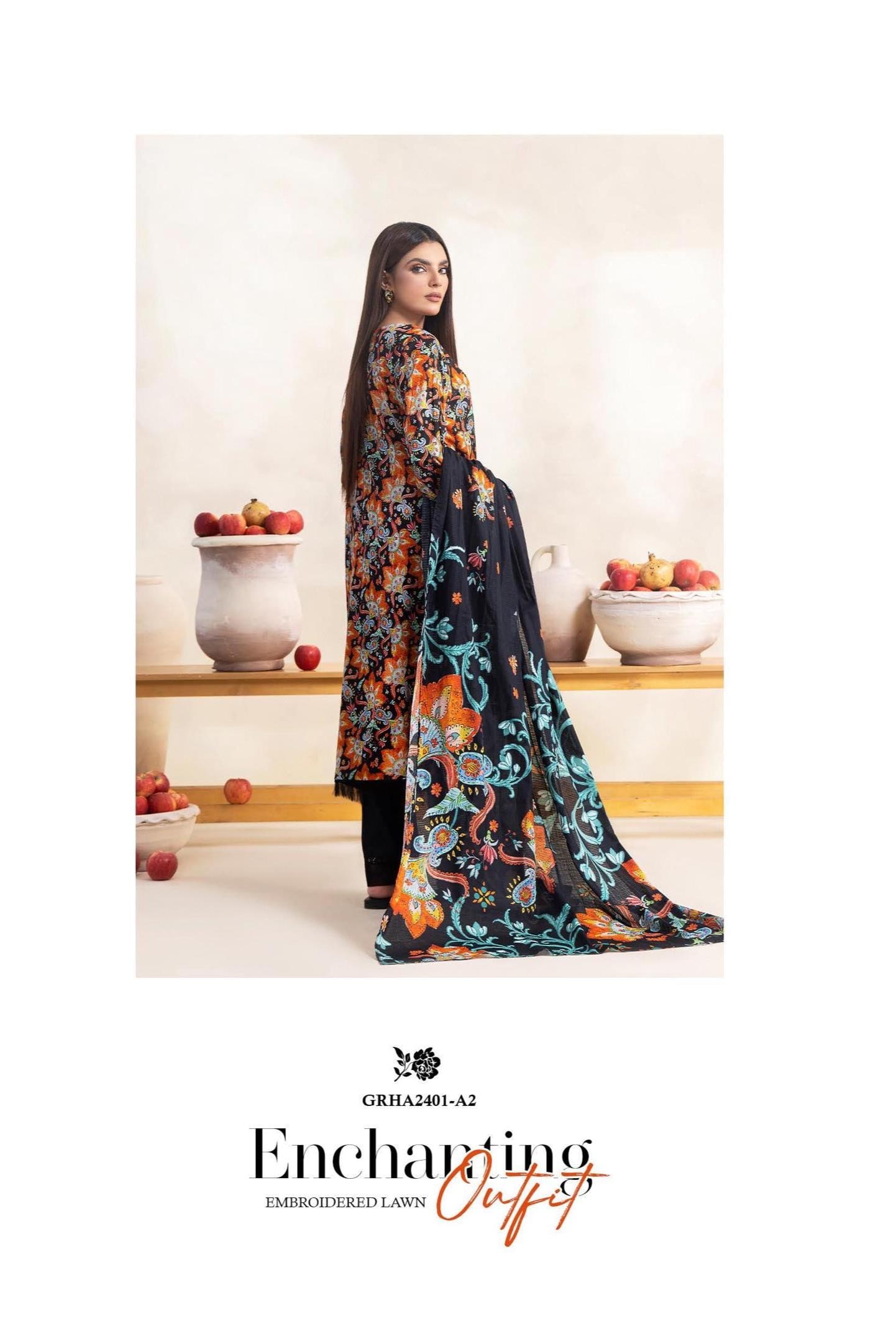 Eid Dress For Womens - Pakistani Embroidered Lawn Ramadan Partywear Festival Suits Salwar Kameez Suit In Medium Size