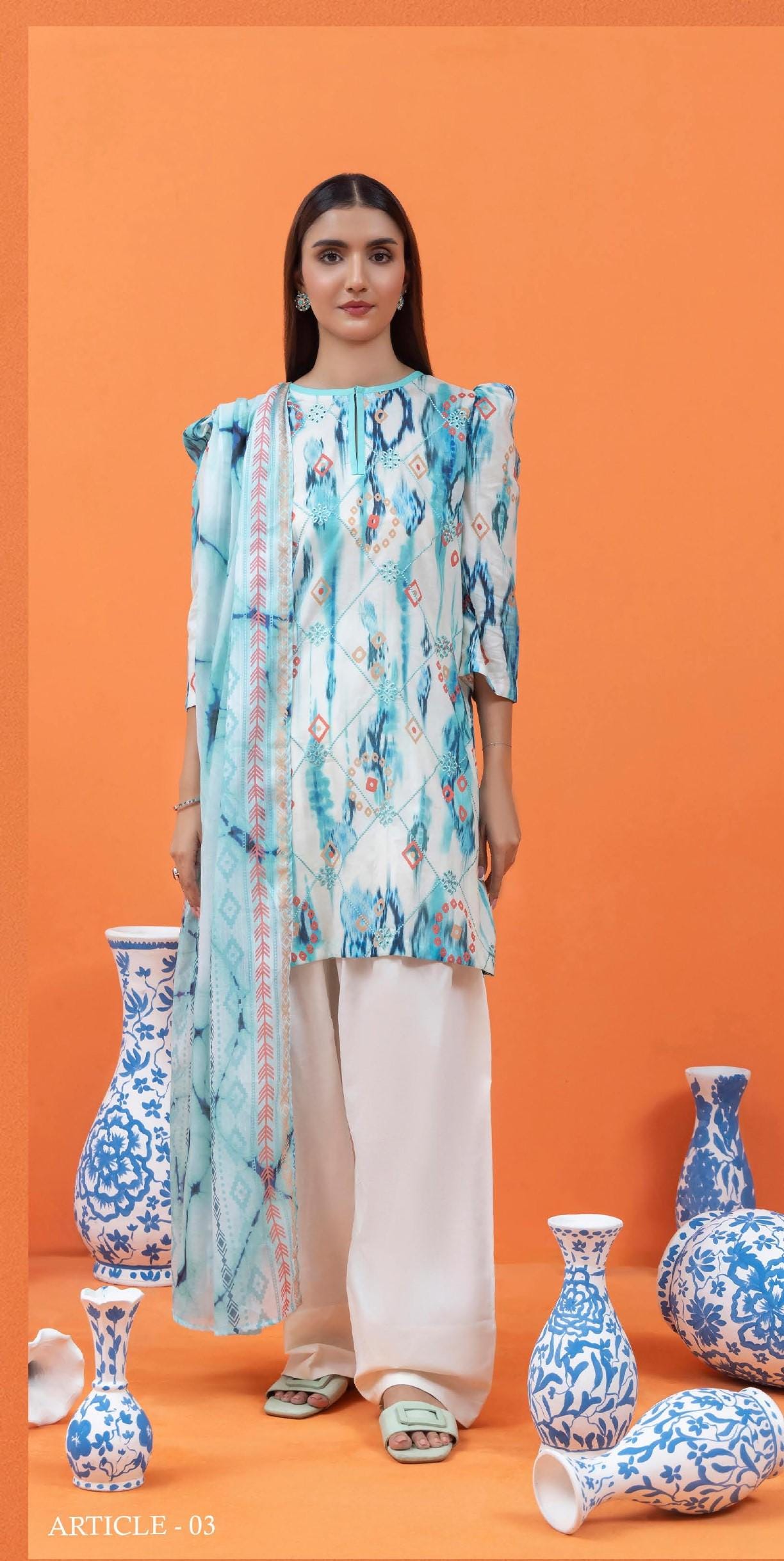Eid Dress For Womens - Pakistani Embroidered Lawn Ramadan Partywear Festival Suits Salwar Kameez Suit In Medium Size