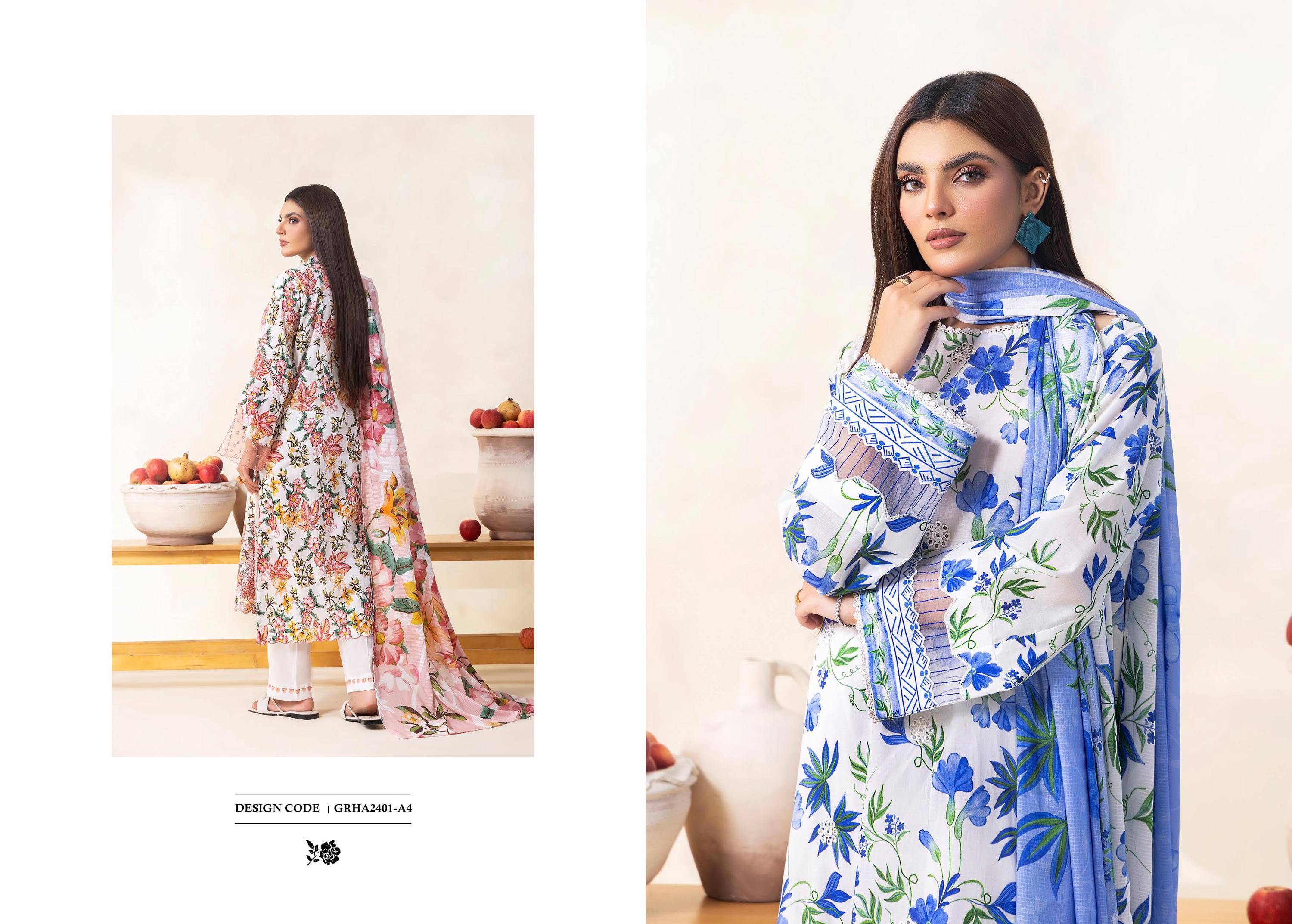 Eid Dress For Womens - Pakistani Embroidered Lawn Ramadan Partywear Festival Suits Salwar Kameez Suit In Medium Size